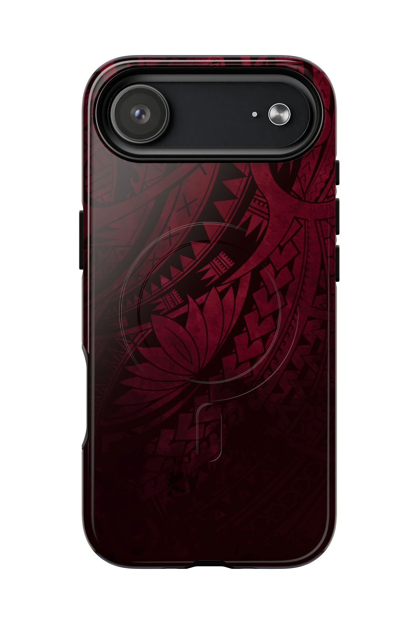 Eternal Ember MagSafe iPhone Case Detail View - Hawaiian Red Tribal Polynesian Design Close Up - The Local Banyan