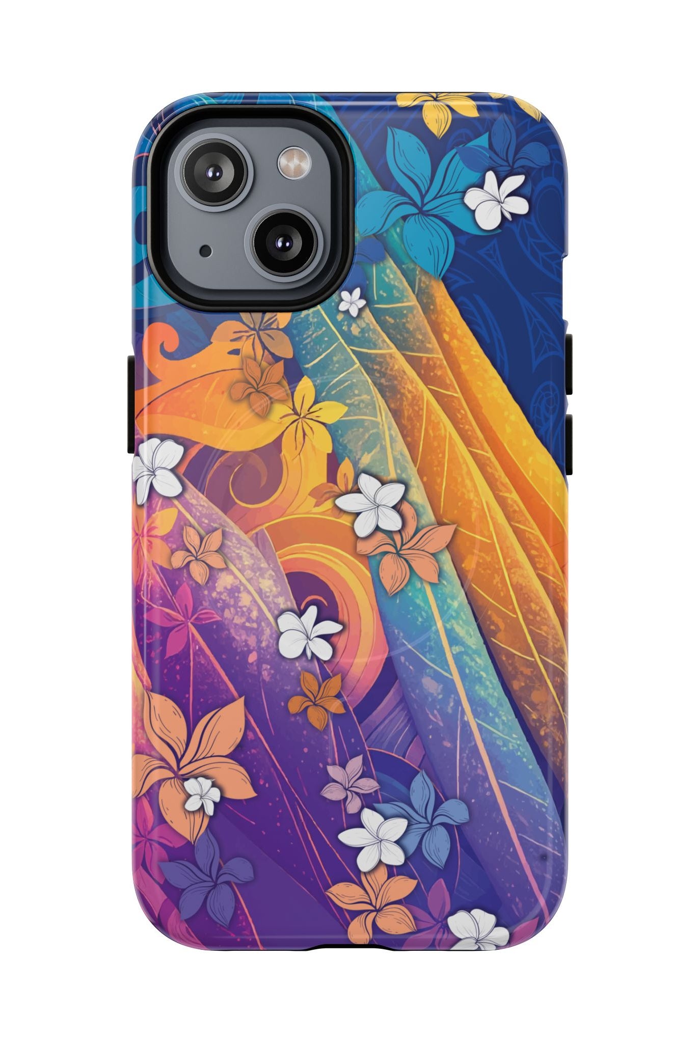 Mauna Sunrise MagSafe iPhone Case iPhone 14 Glossy - Hawaiian Colorful Sunrise Plumeria Design - The Local Banyan