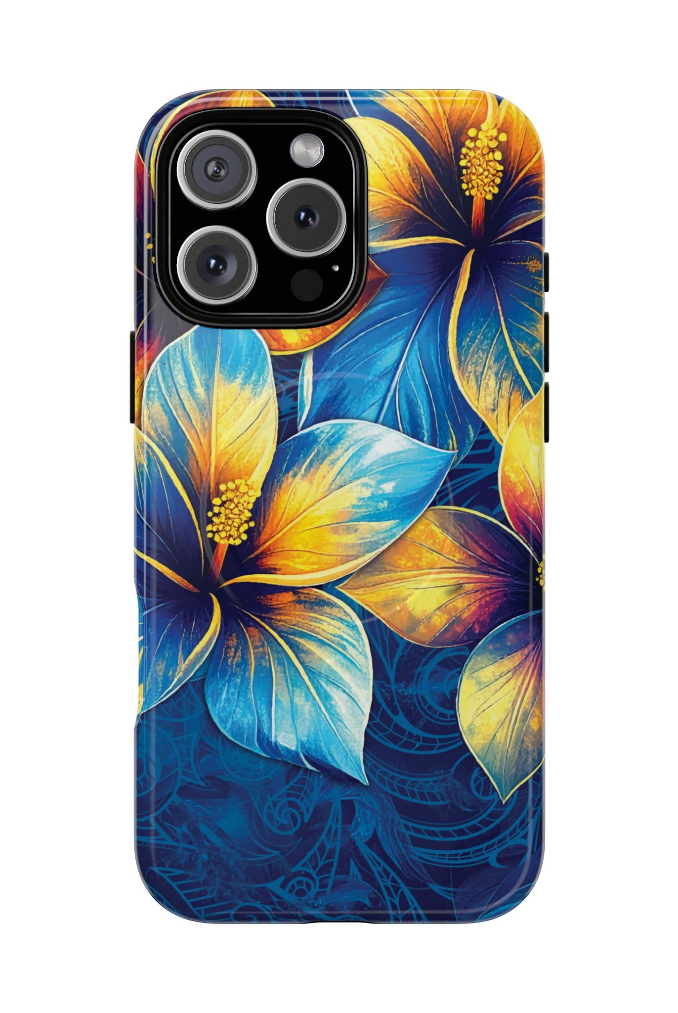 Pua La MagSafe iPhone Case iPhone 16 Pro Max Glossy - Hawaiian Golden Hibiscus Sun Flower Sapphire Design - The Local Banyan