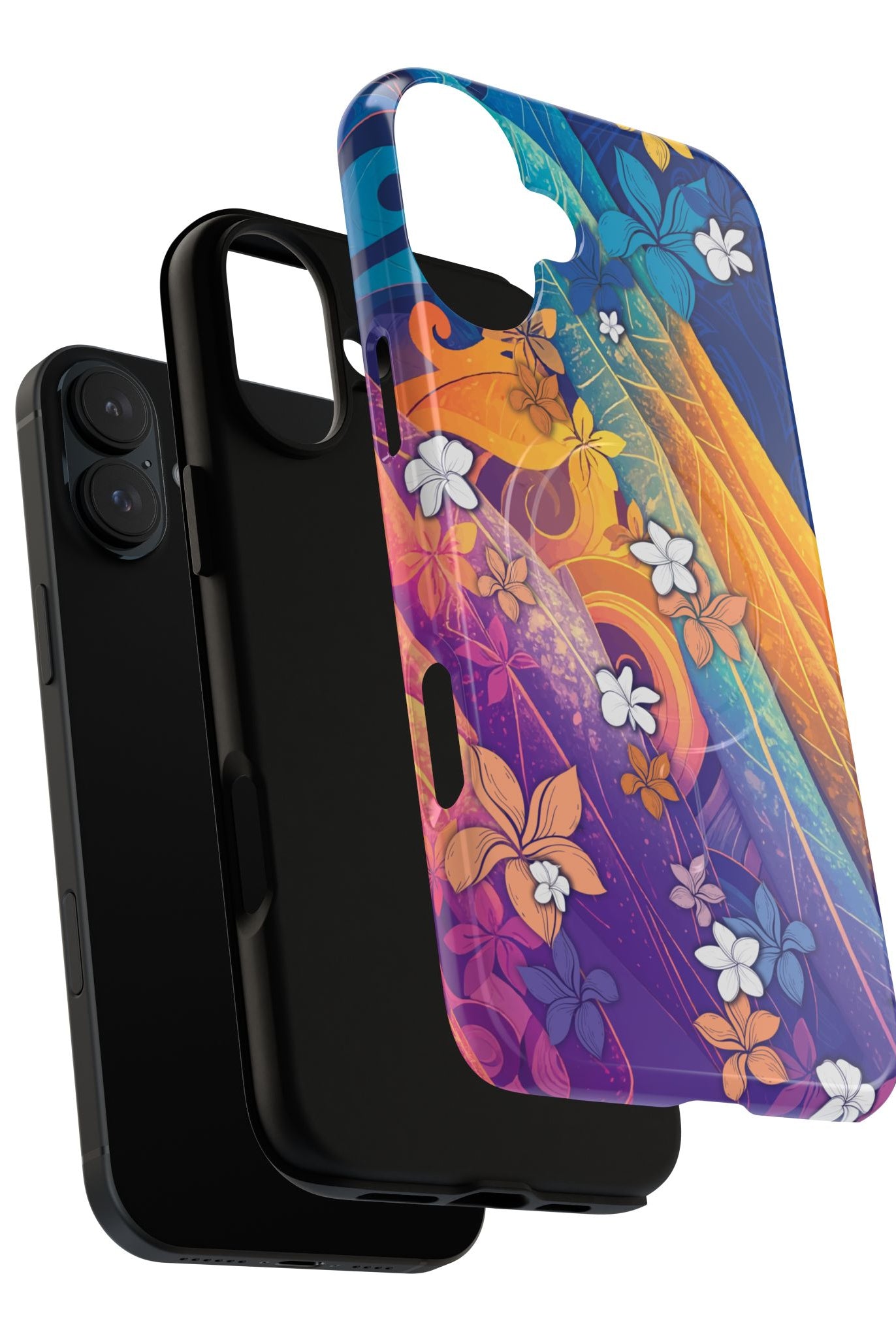 Woman holding Mauna Sunrise MagSafe iPhone Case - Hawaiian Colorful Sunrise Plumeria Design - The Local Banyan