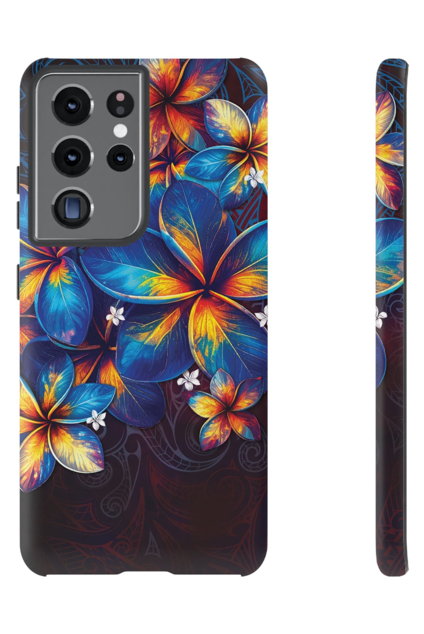 Nohea Twilight Tough Samsung Galaxy Case Samsung Galaxy S21 Ultra Matte - Hawaiian Blue Orange Plumeria Twilight Design - The Local Banyan