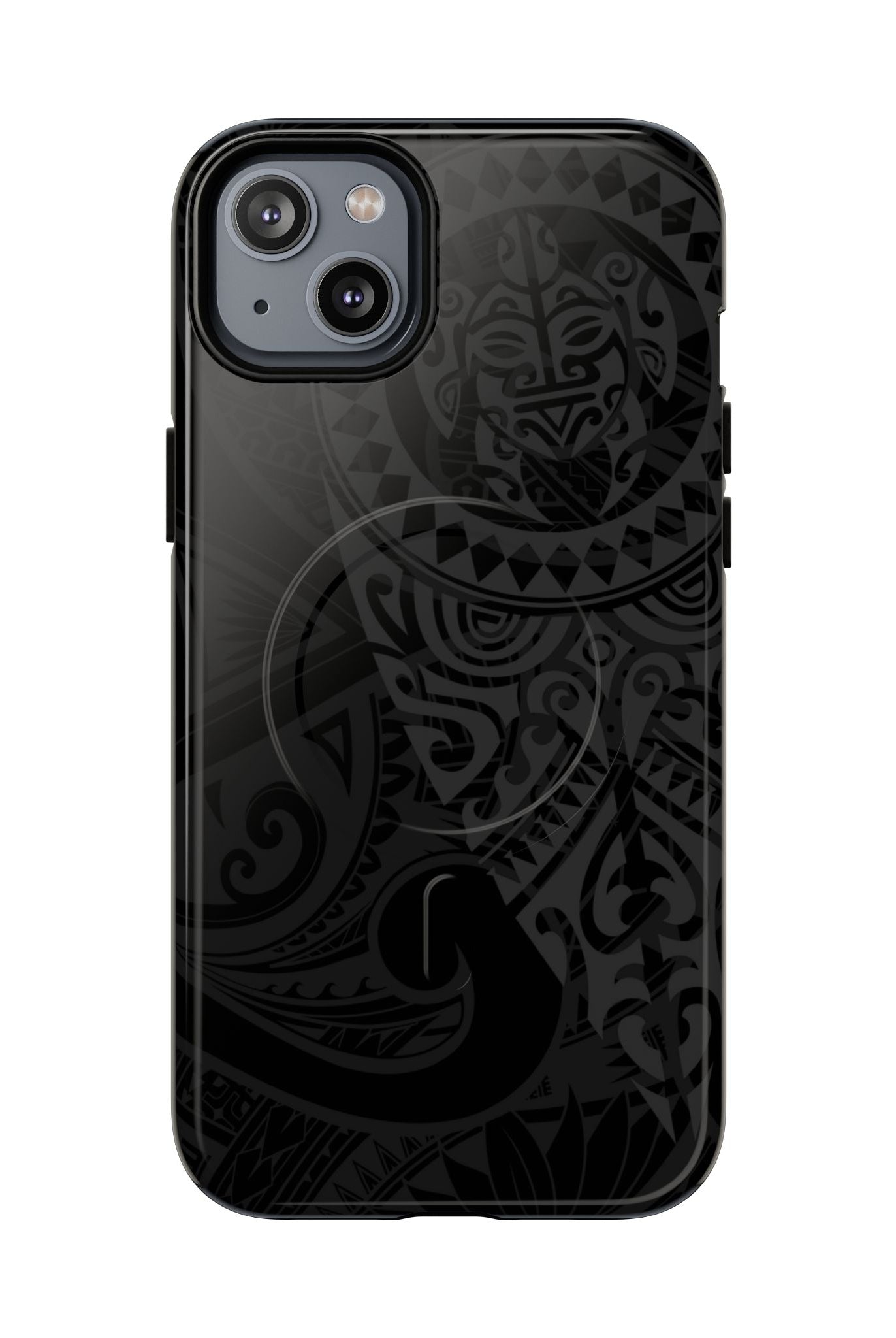 Tribal Guardian MagSafe iPhone Case iPhone 14 Plus Glossy - Hawaiian Black on Black Polynesian Tribal Design - The Local Banyan