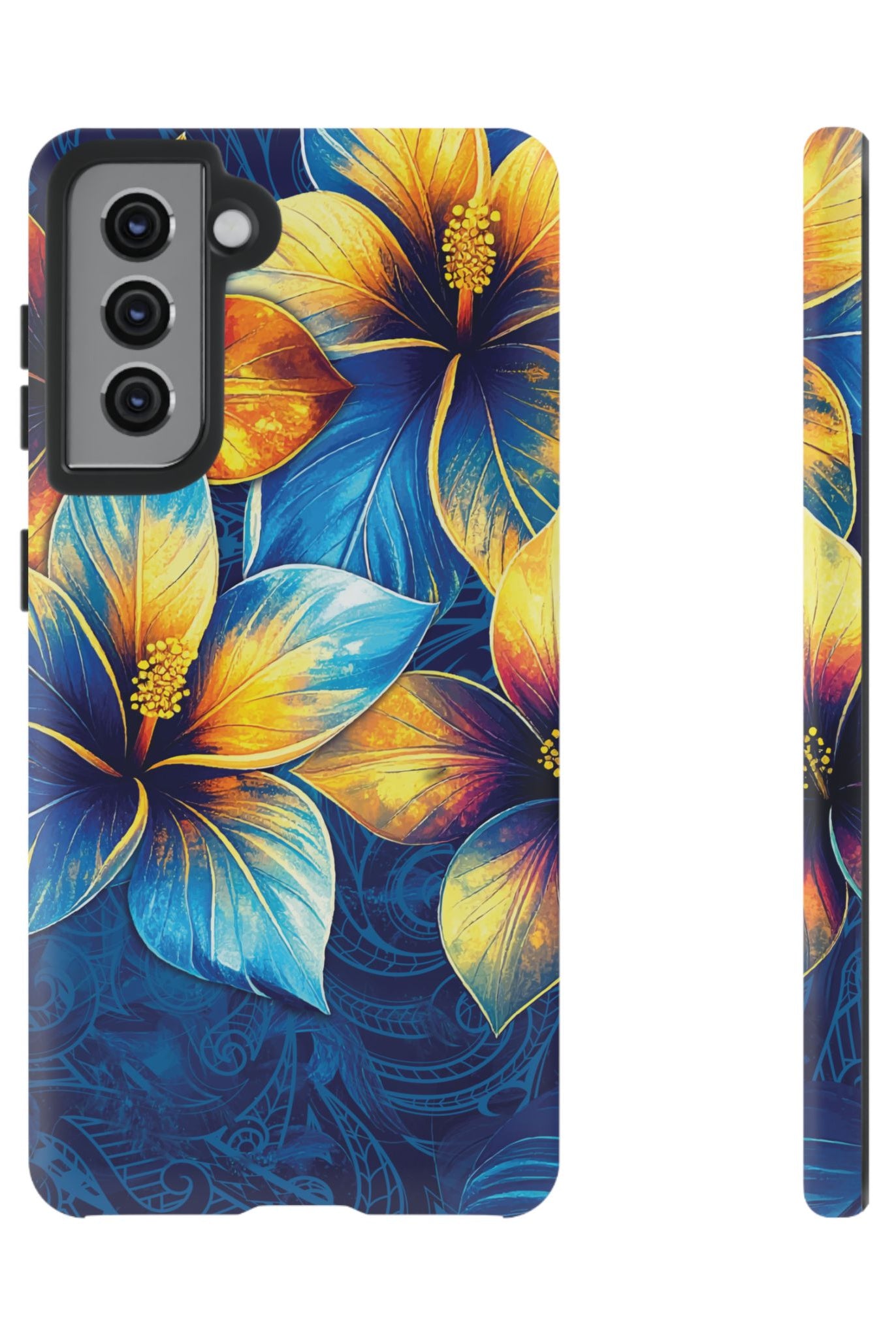 Pua La Tough Samsung Galaxy Case Samsung Galaxy S21 Matte - Hawaiian Golden Hibiscus Sun Flower Sapphire Design - The Local Banyan