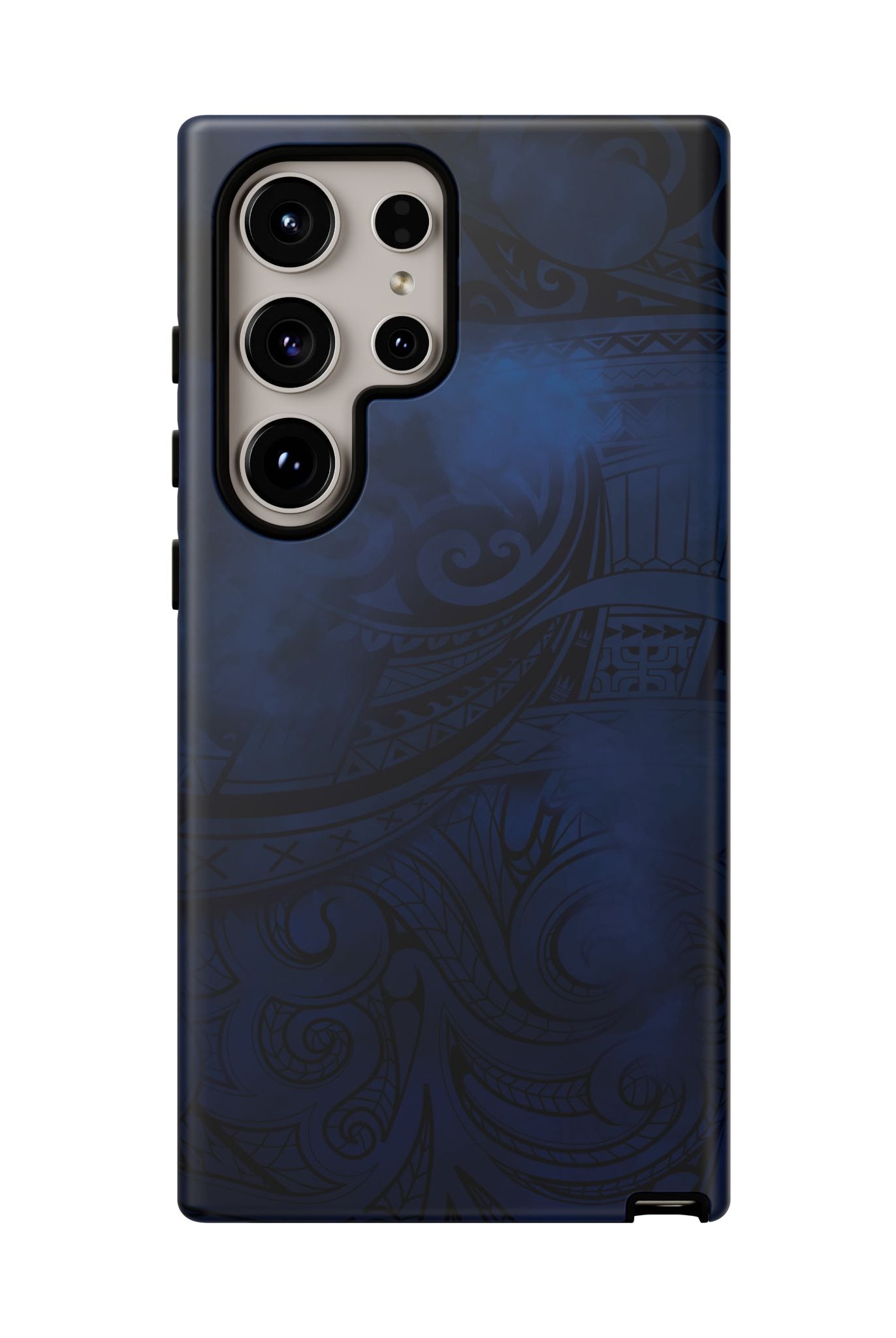 Midnight Essence Tough Samsung Galaxy Case Detail View - Hawaiian Midnight Navy Polynesian Tribal Design Close Up - The Local Banyan
