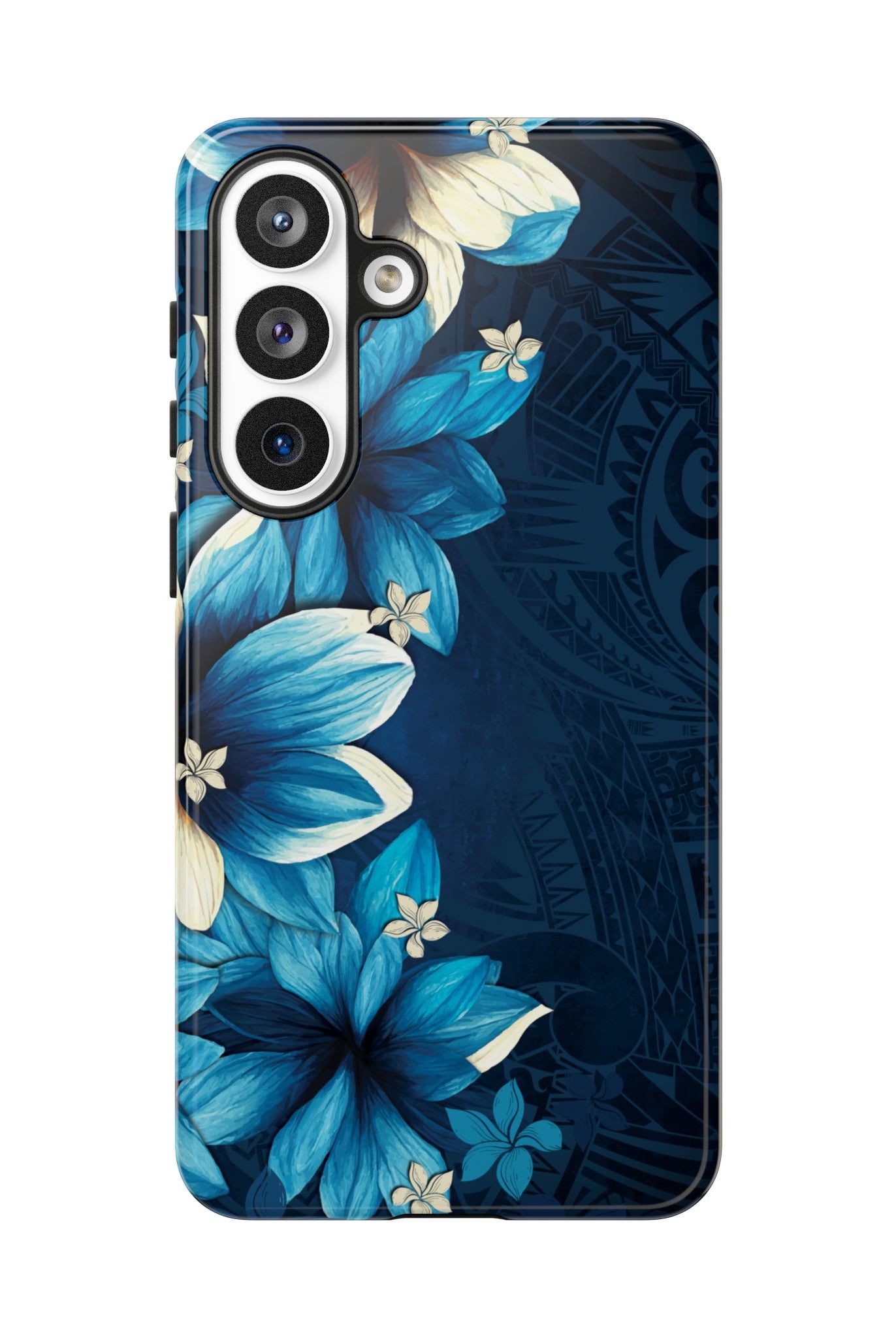 Leilani Nights Tough Samsung Galaxy Case Detail View - Hawaiian Dark Blue Floral Polynesian Design Close Up - The Local Banyan