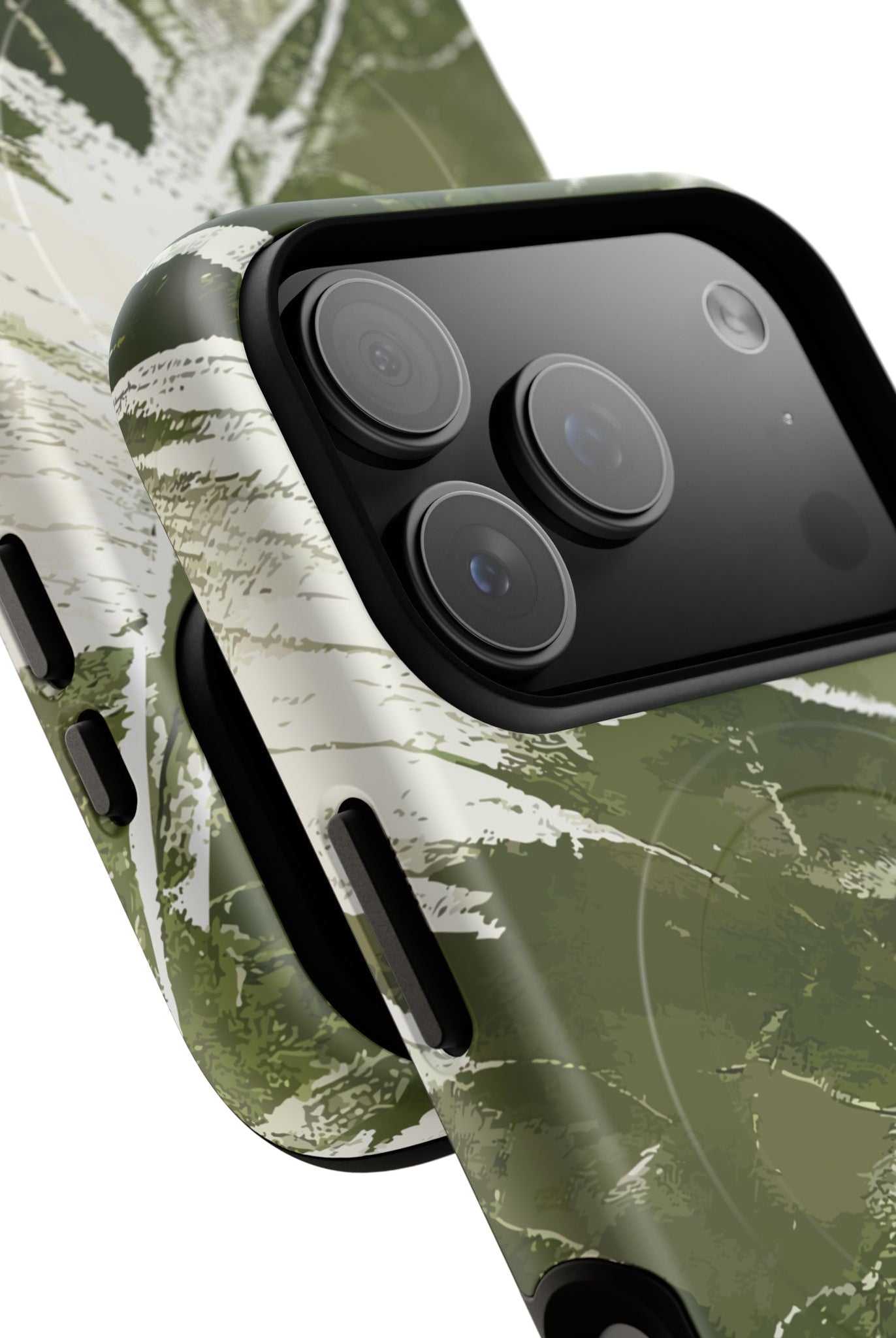 Island Breeze MagSafe iPhone Case Detail View - Hawaiian Palm Leaf Olive Green Botanical Design Close Up - The Local Banyan
