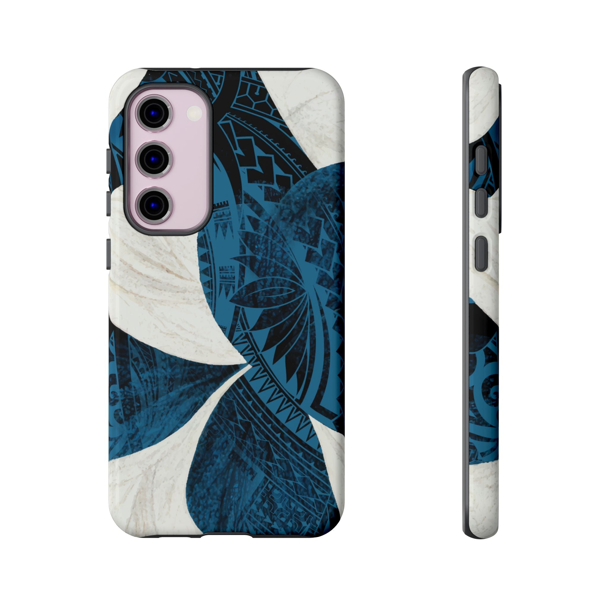 Hana Breeze Tough Samsung Galaxy Case Detail View - Hawaiian Blue Plumeria Polynesian Botanical Design Close Up - The Local Banyan