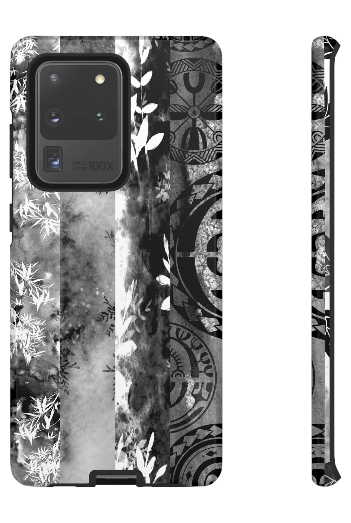 Monochrome Oasis Tough Samsung Galaxy Case Samsung Galaxy S20 Ultra Glossy - Hawaiian Black White Botanical Tribal Design - The Local Banyan