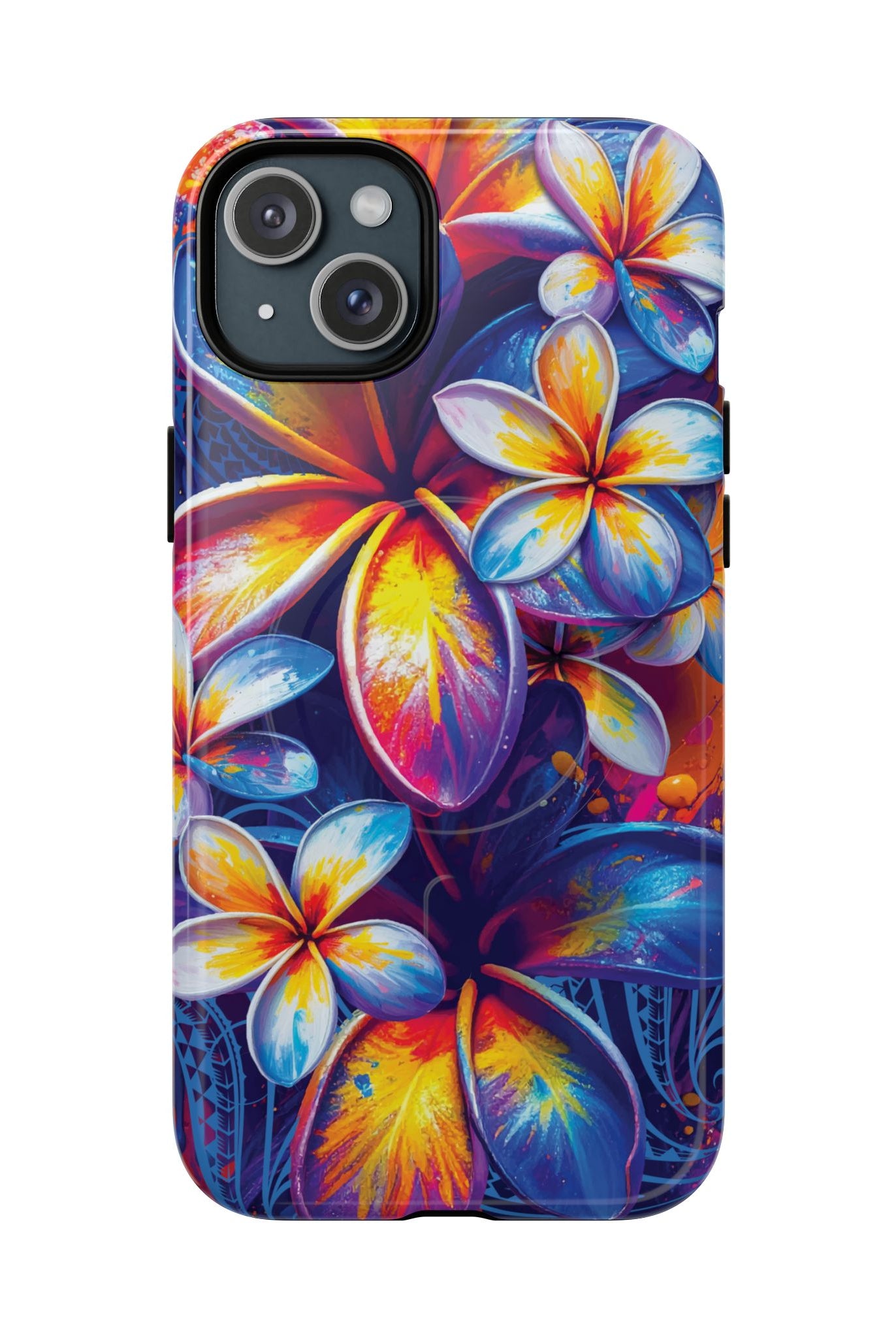 Sunset Ink MagSafe iPhone Case iPhone 15 Plus Glossy - Hawaiian Plumeria Street Art Graffiti Tropical Design - The Local Banyan