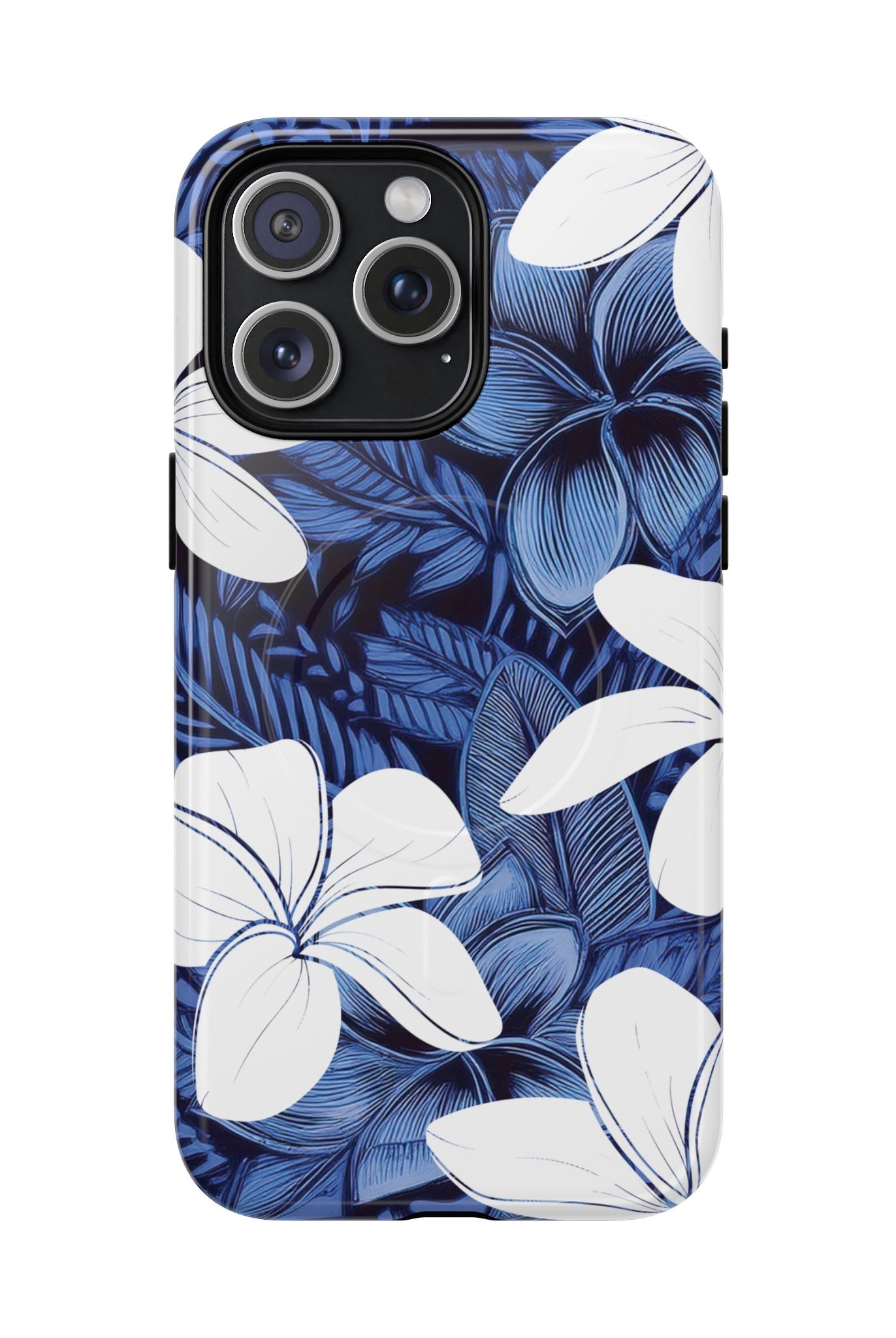 Eternal Blue Plumeria MagSafe iPhone Case iPhone 15 Pro Max Glossy - Hawaiian Blue Plumeria Ocean Floral Design - The Local Banyan