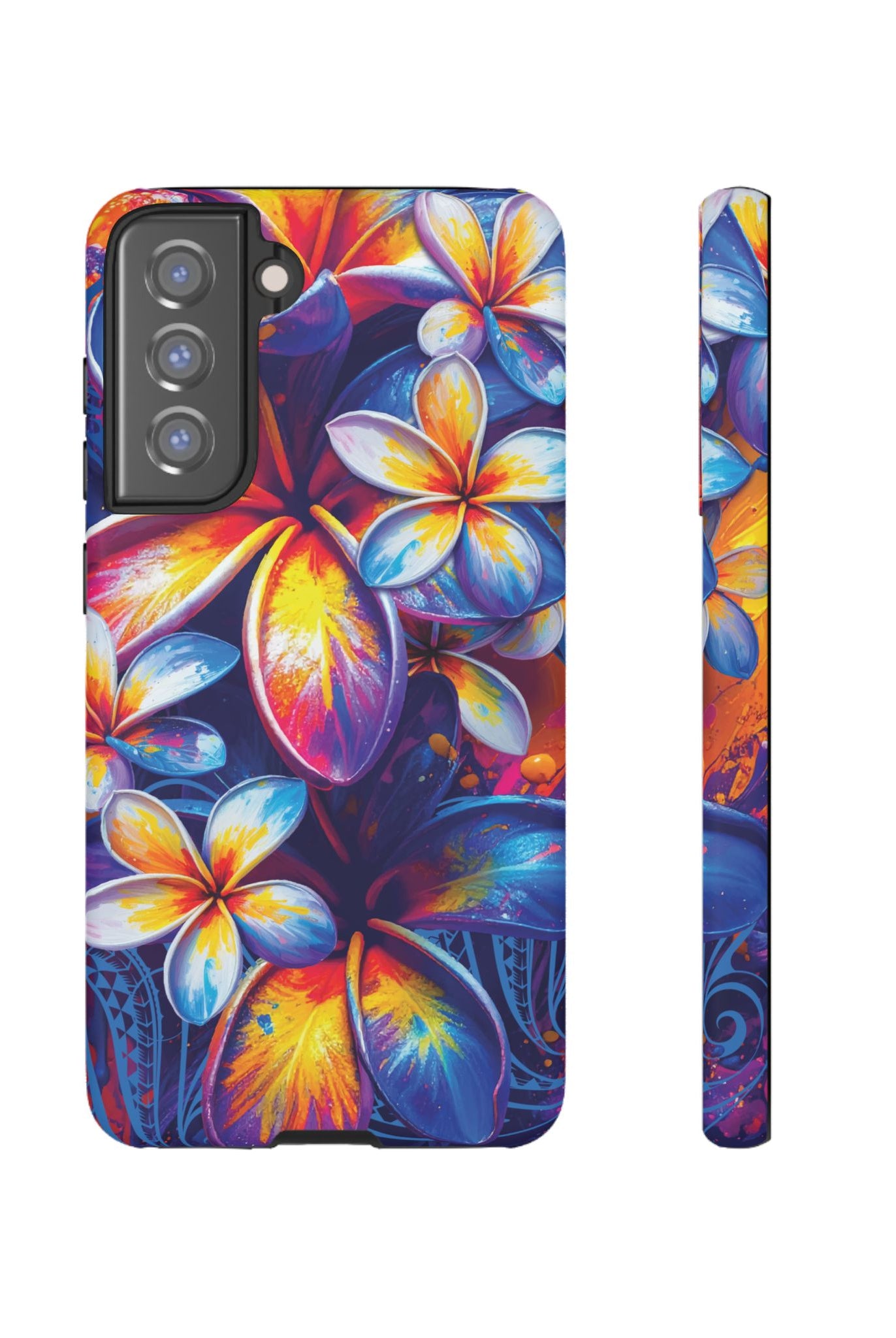 Sunset Ink Tough Samsung Galaxy Case Samsung Galaxy S21 FE Matte - Hawaiian Plumeria Street Art Graffiti Tropical Design - The Local Banyan