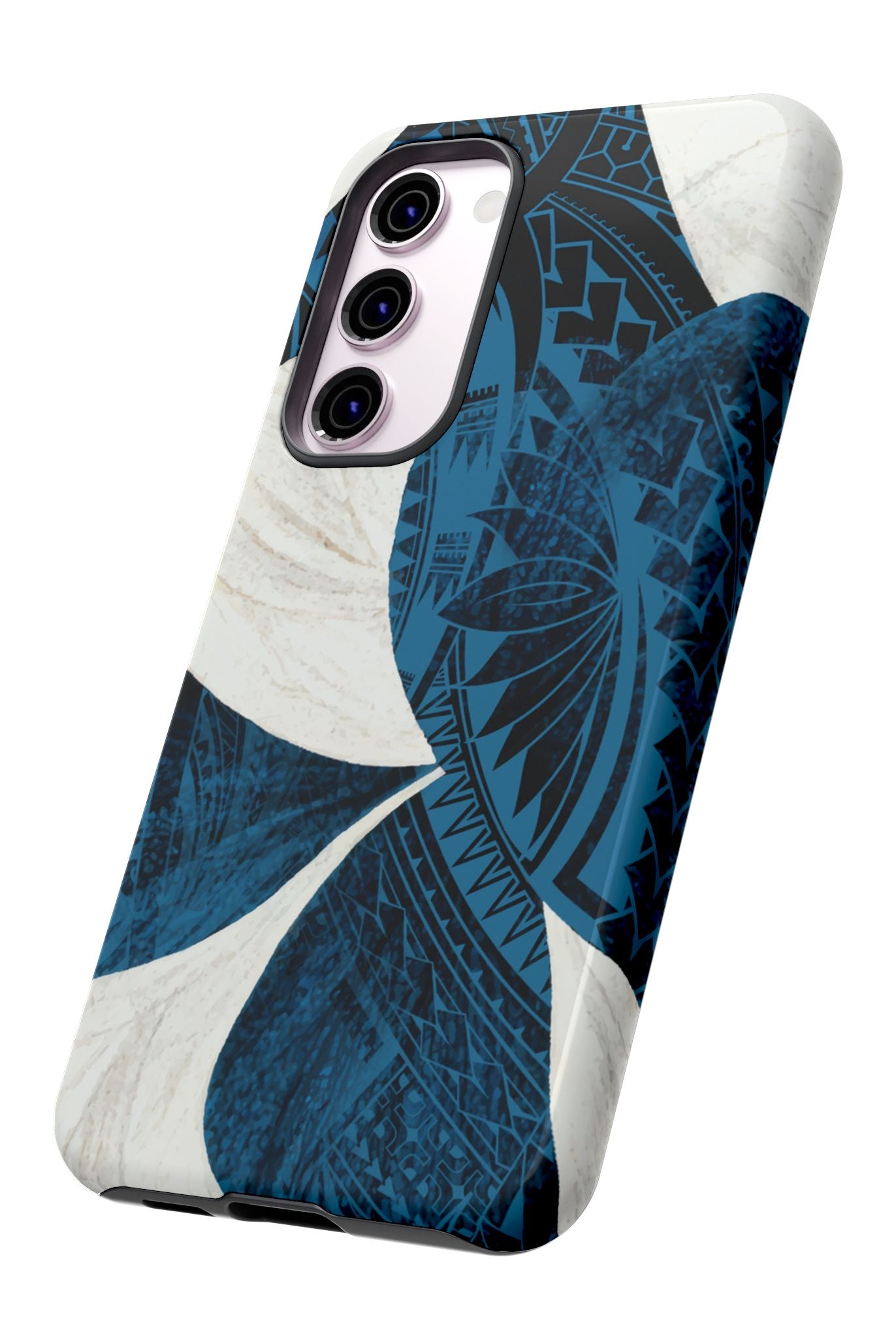 Hana Breeze Tough Samsung Galaxy Case Detail View - Hawaiian Blue Plumeria Polynesian Botanical Design Close Up - The Local Banyan