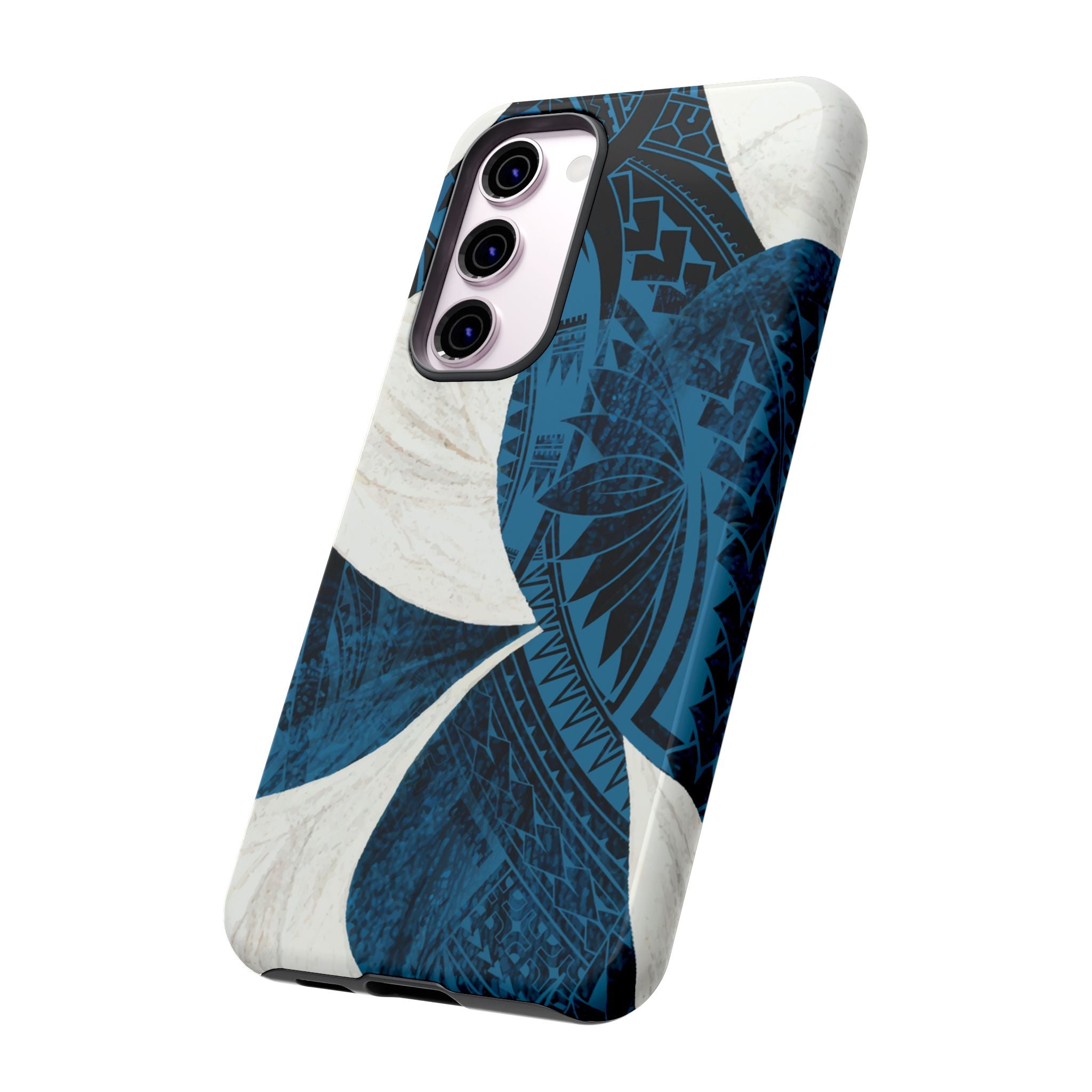 Hana Breeze Tough Samsung Galaxy Case Detail View - Hawaiian Blue Plumeria Polynesian Botanical Design Close Up - The Local Banyan
