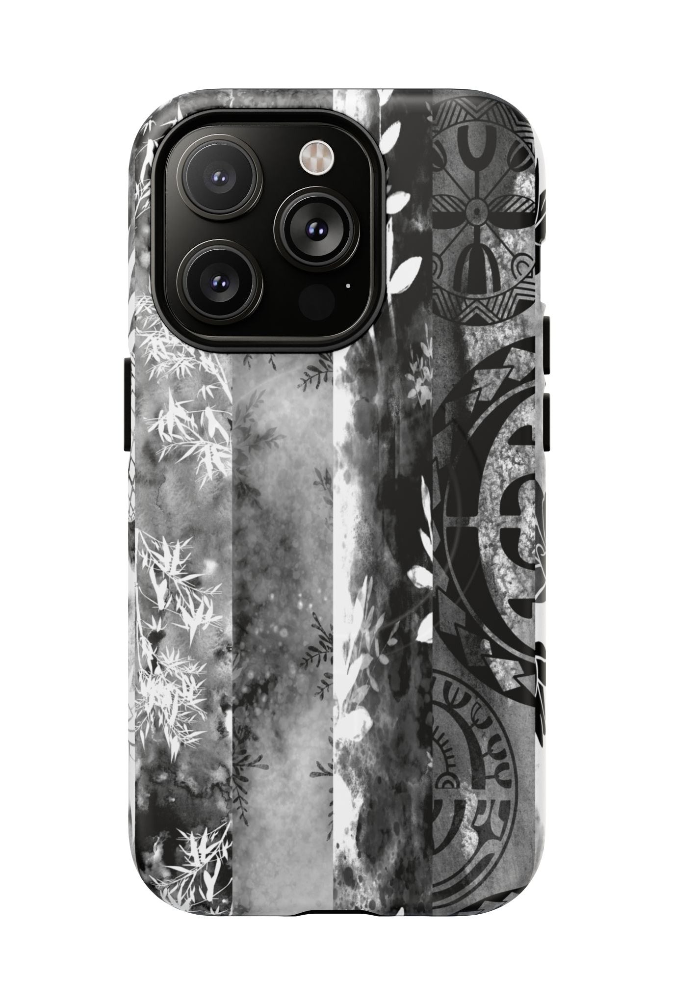 Monochrome Oasis MagSafe iPhone Case iPhone 14 Pro Matte - Hawaiian Black White Botanical Tribal Design - The Local Banyan