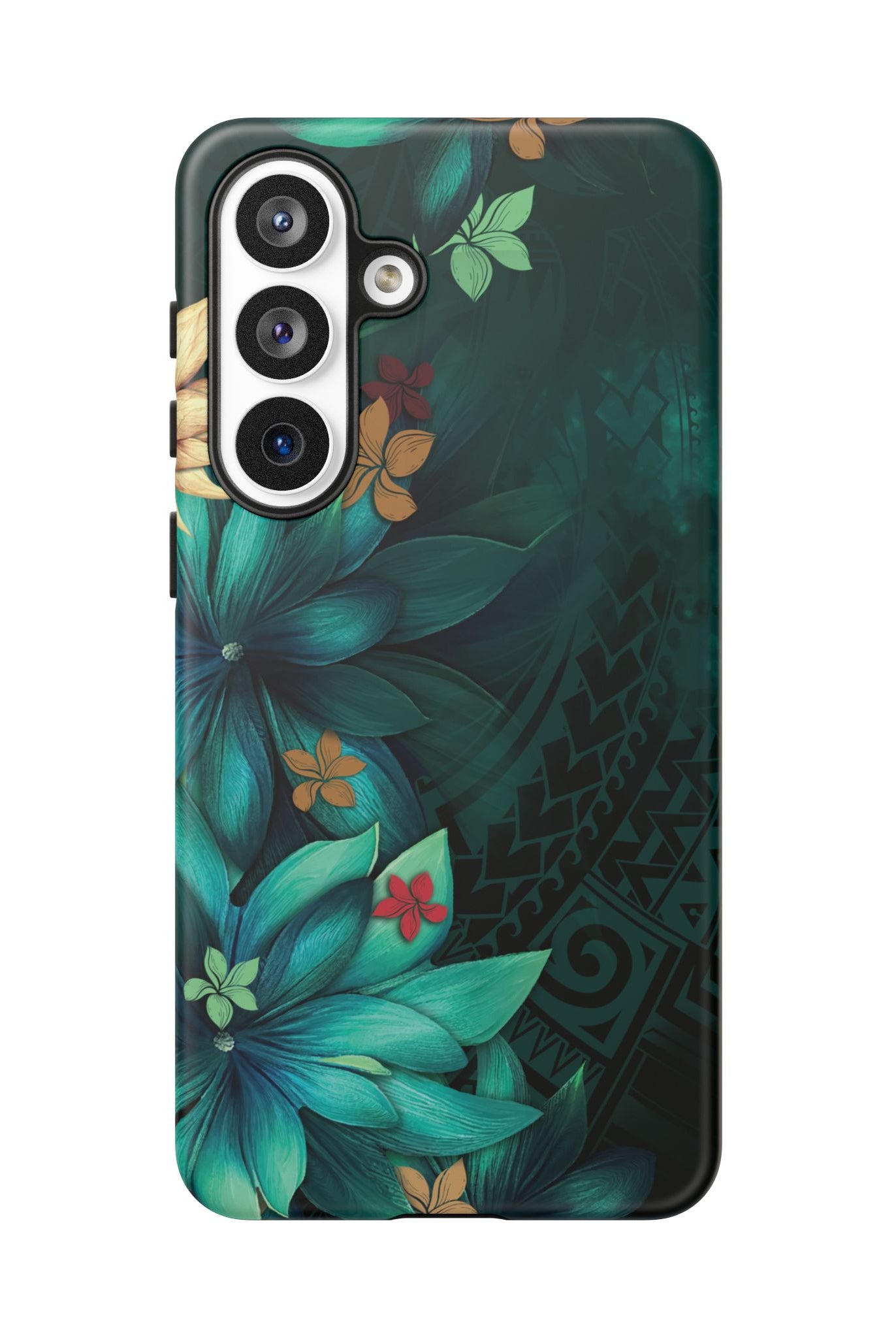 Aloha Whispers Tough Samsung Galaxy Case Detail View - Hawaiian Abstract Green Floral Polynesian Design Close Up - The Local Banyan