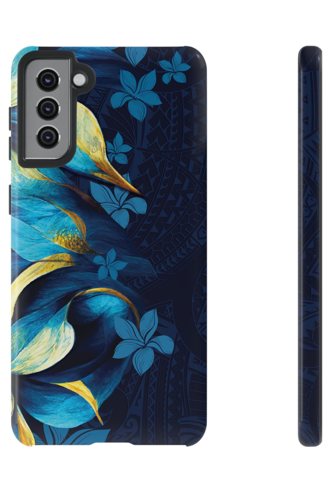 Po Mahina Tough Samsung Galaxy Case Samsung Galaxy S21 Plus Glossy - Hawaiian Moonlit Teal Gold Floral Design - The Local Banyan