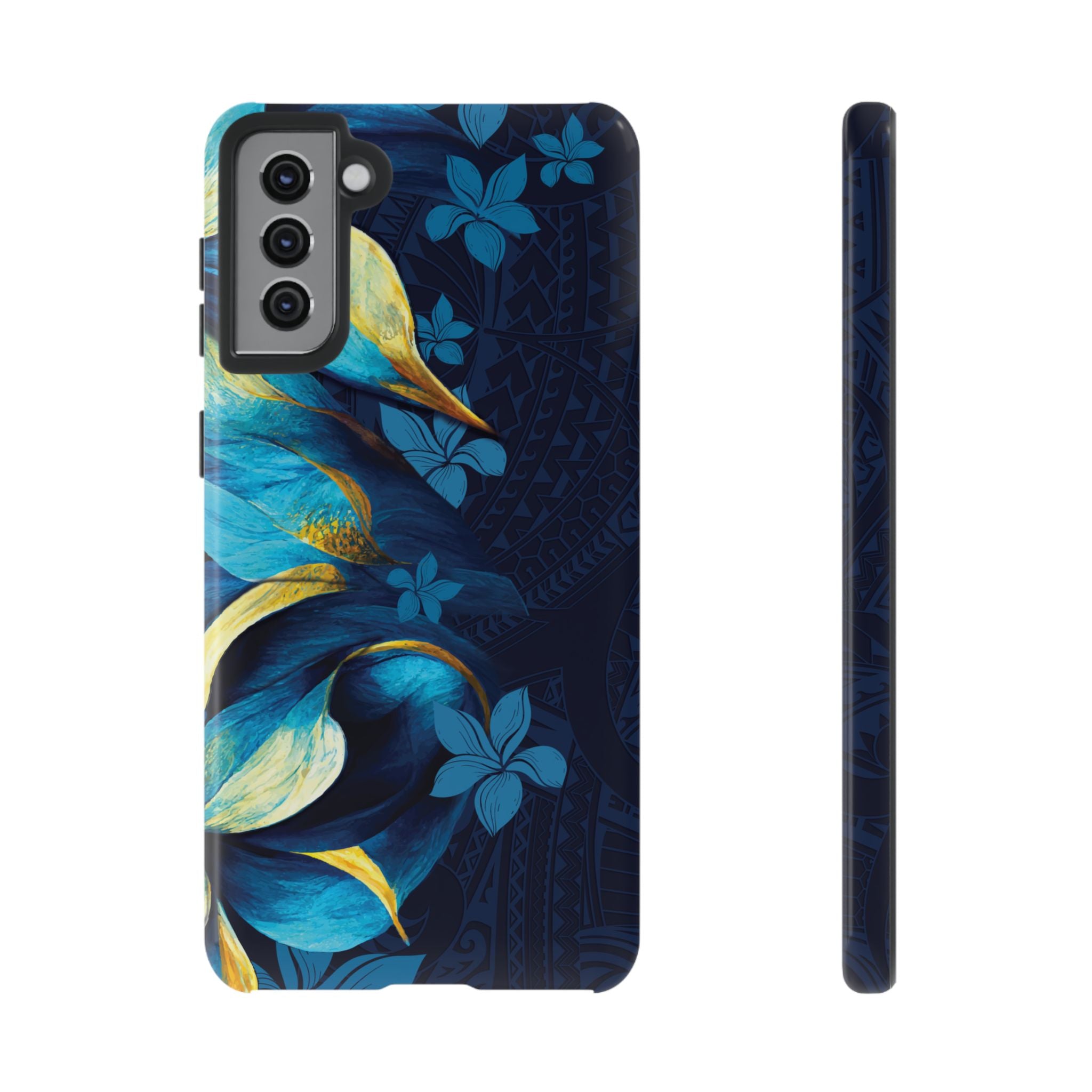 Po Mahina Tough Samsung Galaxy Case Samsung Galaxy S21 Plus Glossy - Hawaiian Moonlit Teal Gold Floral Design - The Local Banyan