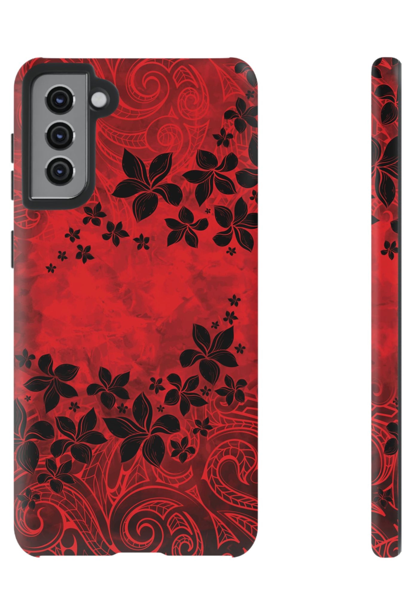 Keahi Pua Tough Samsung Galaxy Case Samsung Galaxy S21 Plus Matte - Hawaiian Fire Flower Red Tribal Floral Design - The Local Banyan