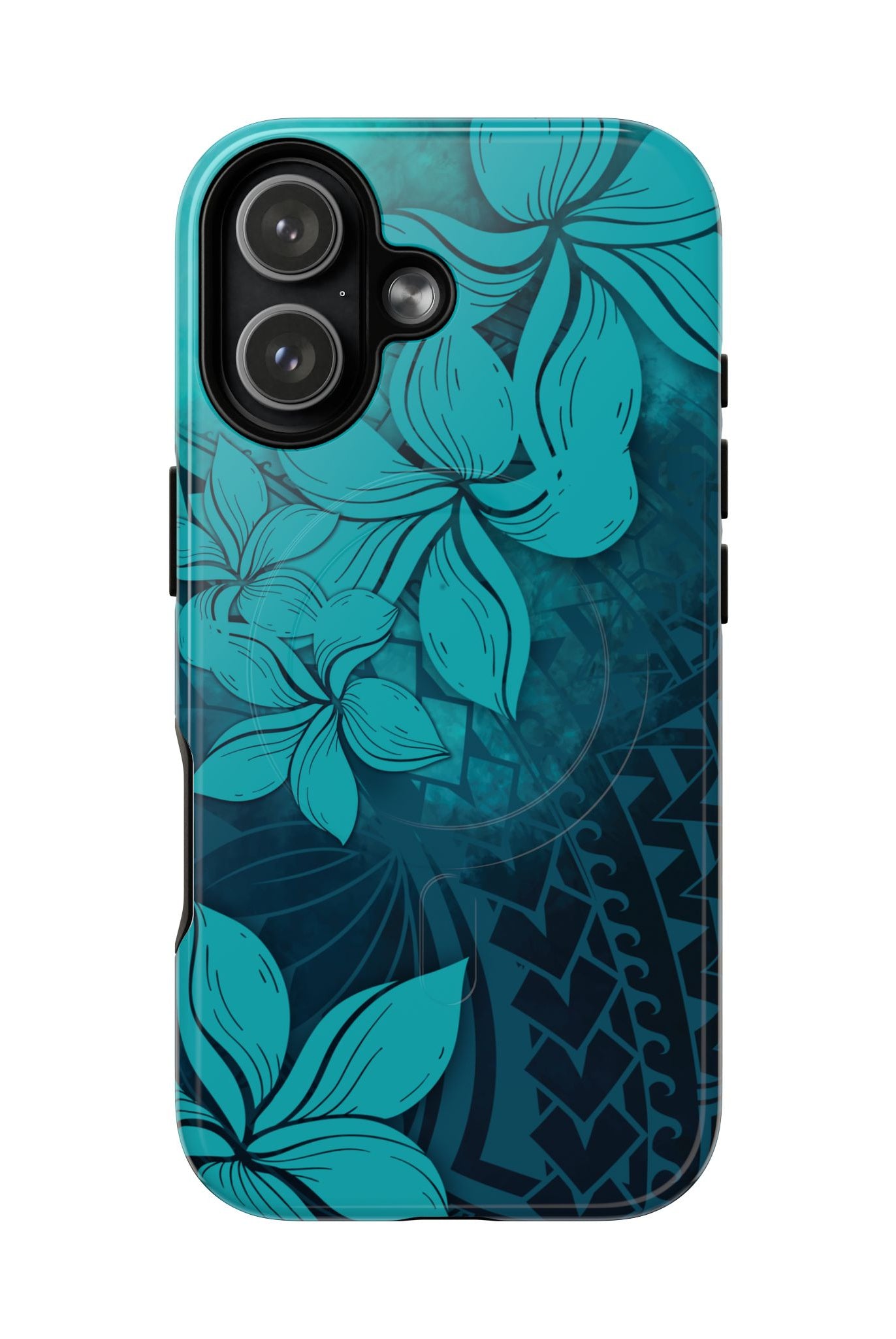Moana Bloom MagSafe iPhone Case iPhone 17 Glossy - Hawaiian Teal Plumeria Ocean Tribal Design - The Local Banyan