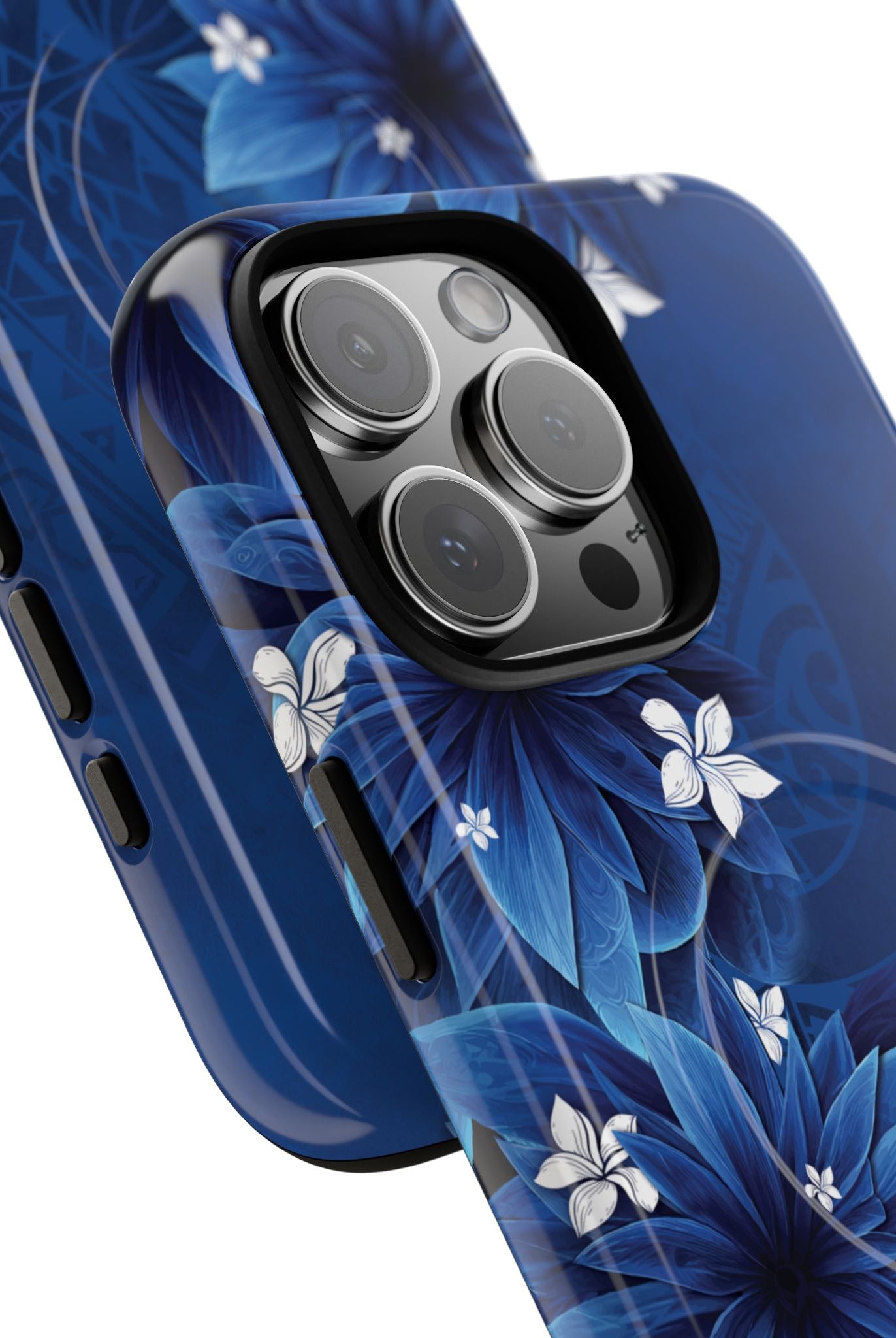 Hoku Pua MagSafe iPhone Case Detail View - Hawaiian Blue Star Flower Polynesian Design Close Up - The Local Banyan