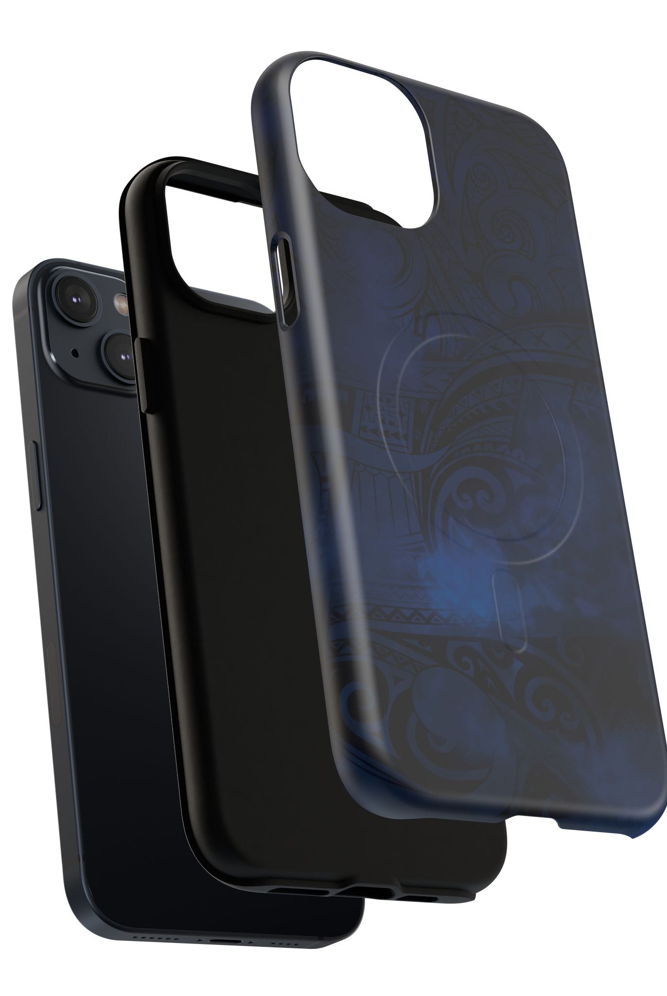 Midnight Essence MagSafe iPhone Case Detail View - Hawaiian Midnight Navy Polynesian Tribal Design Close Up - The Local Banyan