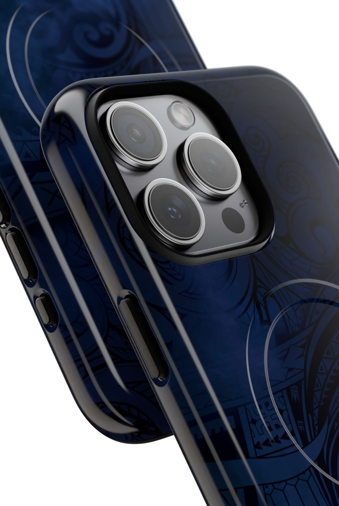 Midnight Essence MagSafe iPhone Case Detail View - Hawaiian Midnight Navy Polynesian Tribal Design Close Up - The Local Banyan