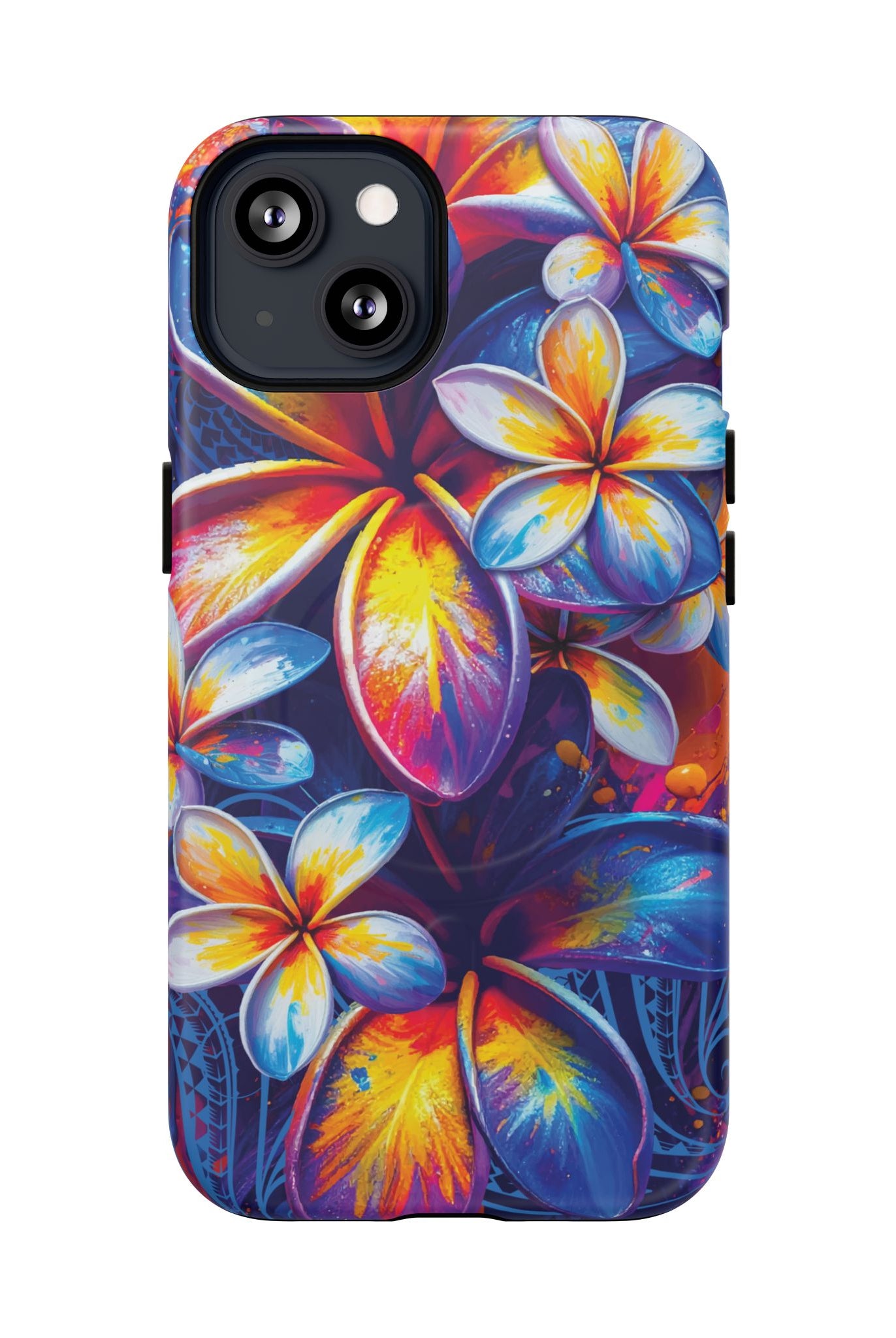 Sunset Ink MagSafe iPhone Case Detail View - Hawaiian Plumeria Street Art Graffiti Tropical Design Close Up - The Local Banyan