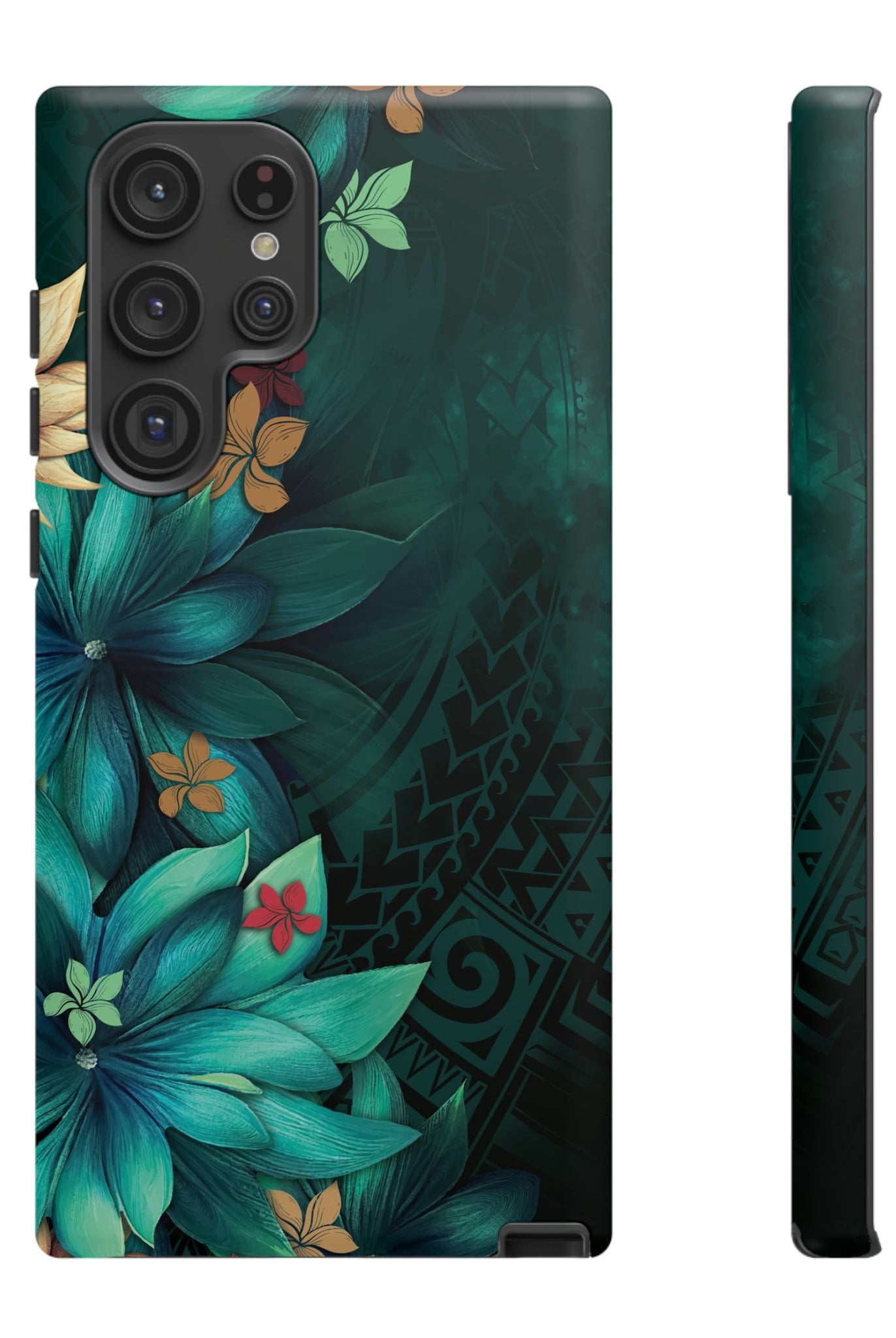 Aloha Whispers Tough Samsung Galaxy Case Detail View - Hawaiian Abstract Green Floral Polynesian Design Close Up - The Local Banyan