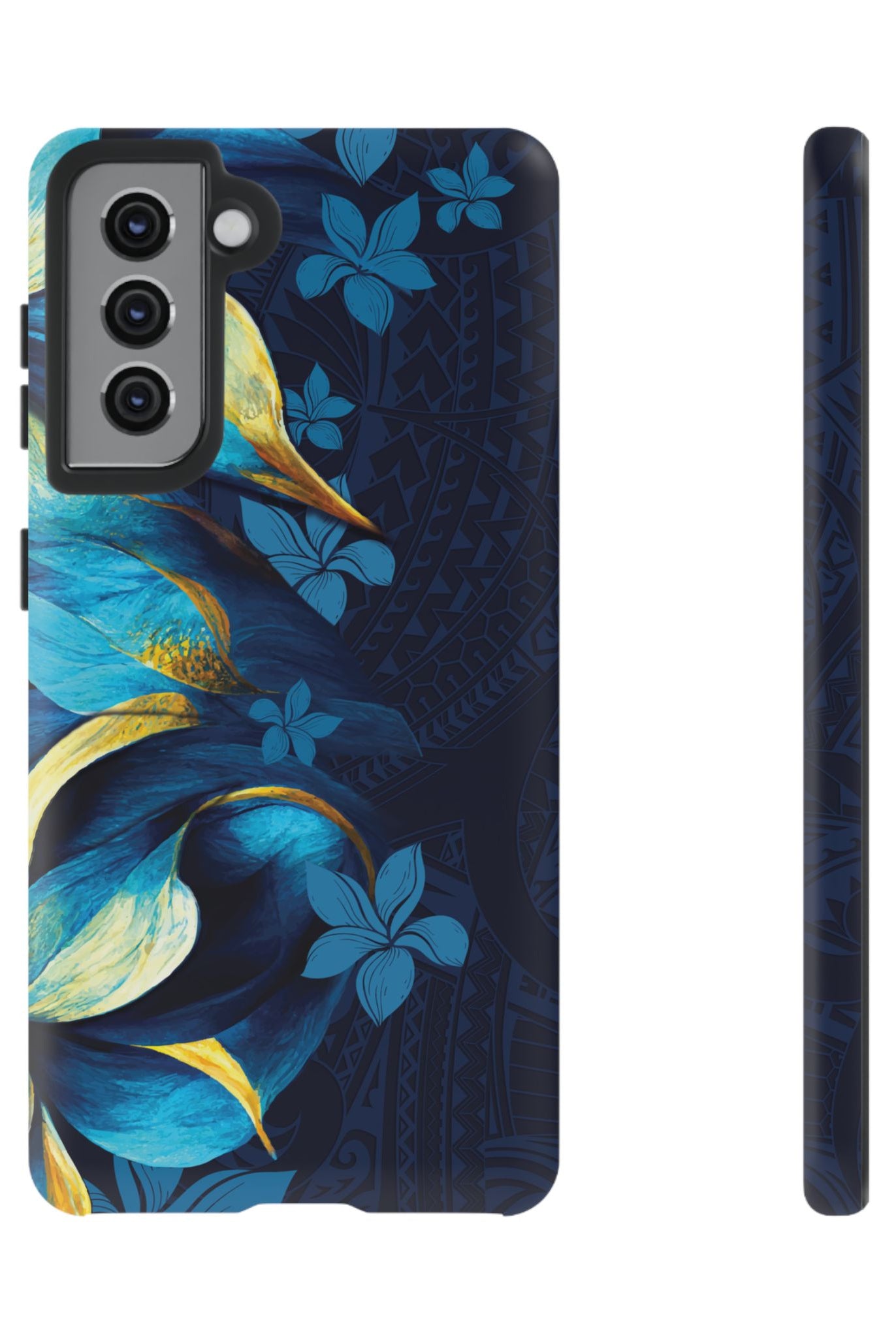 Po Mahina Tough Samsung Galaxy Case Samsung Galaxy S21 Matte - Hawaiian Moonlit Teal Gold Floral Design - The Local Banyan