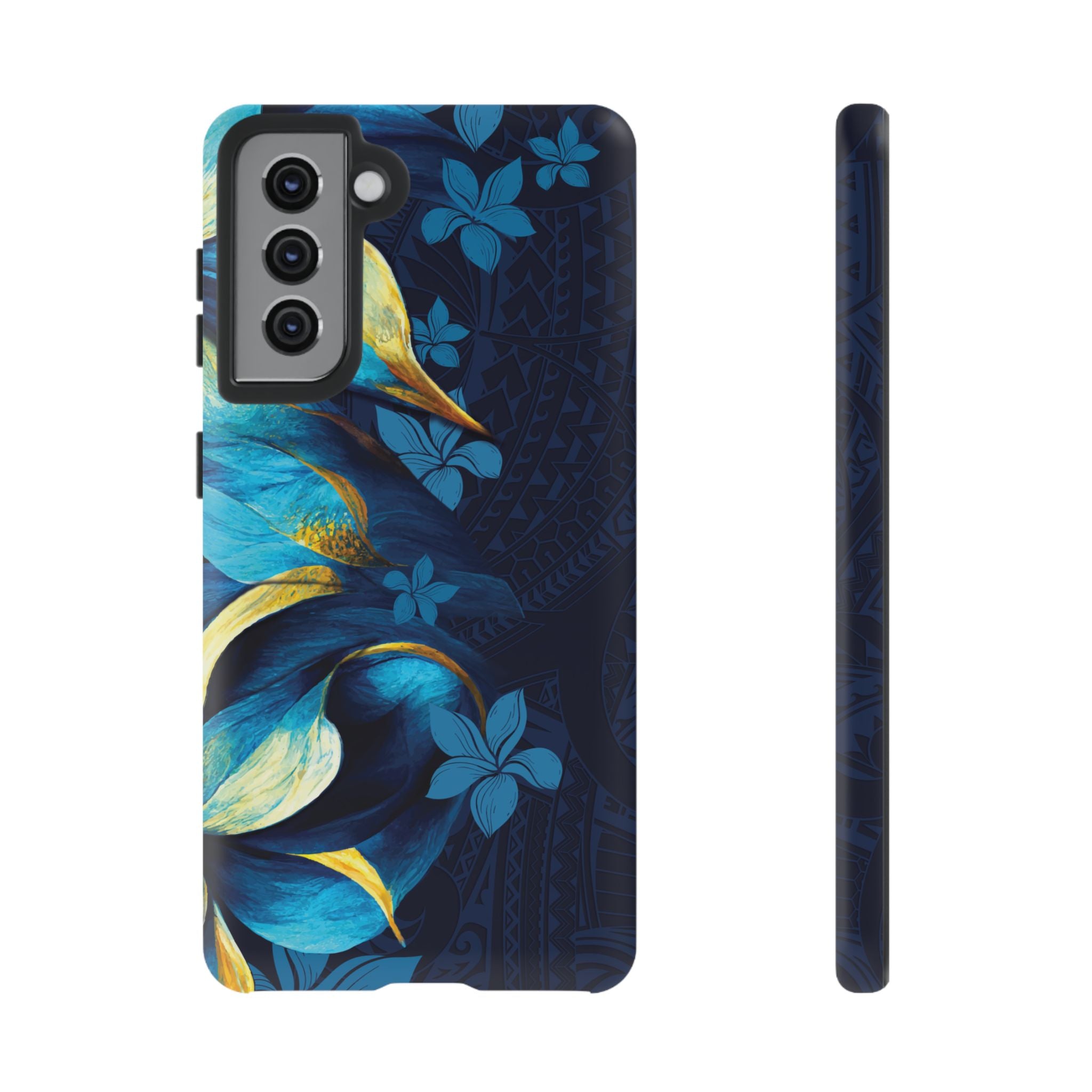Po Mahina Tough Samsung Galaxy Case Samsung Galaxy S21 Matte - Hawaiian Moonlit Teal Gold Floral Design - The Local Banyan
