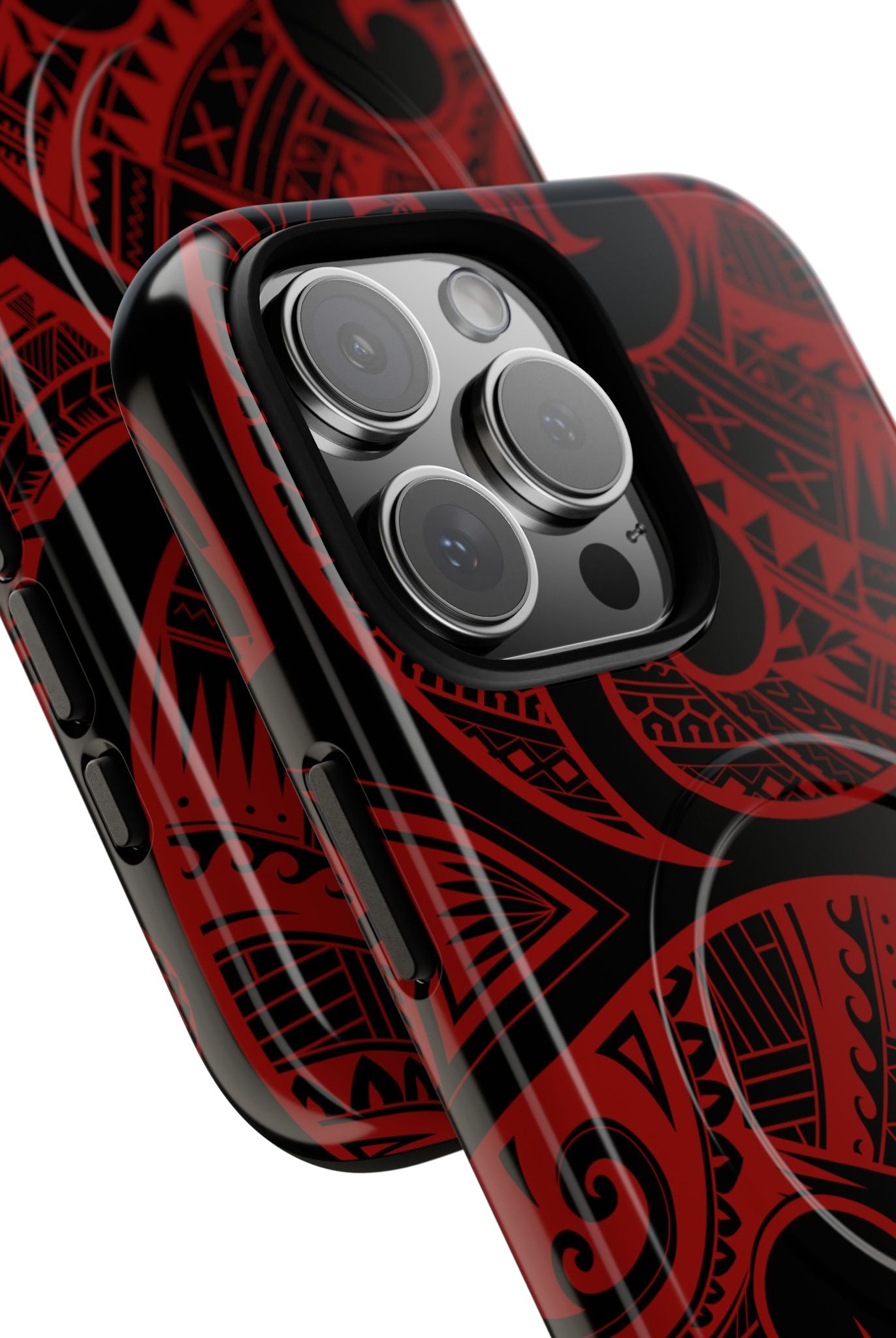 Island Tribal MagSafe iPhone Case Detail View - Hawaiian Crimson Red Polynesian Tribal Design Close Up - The Local Banyan