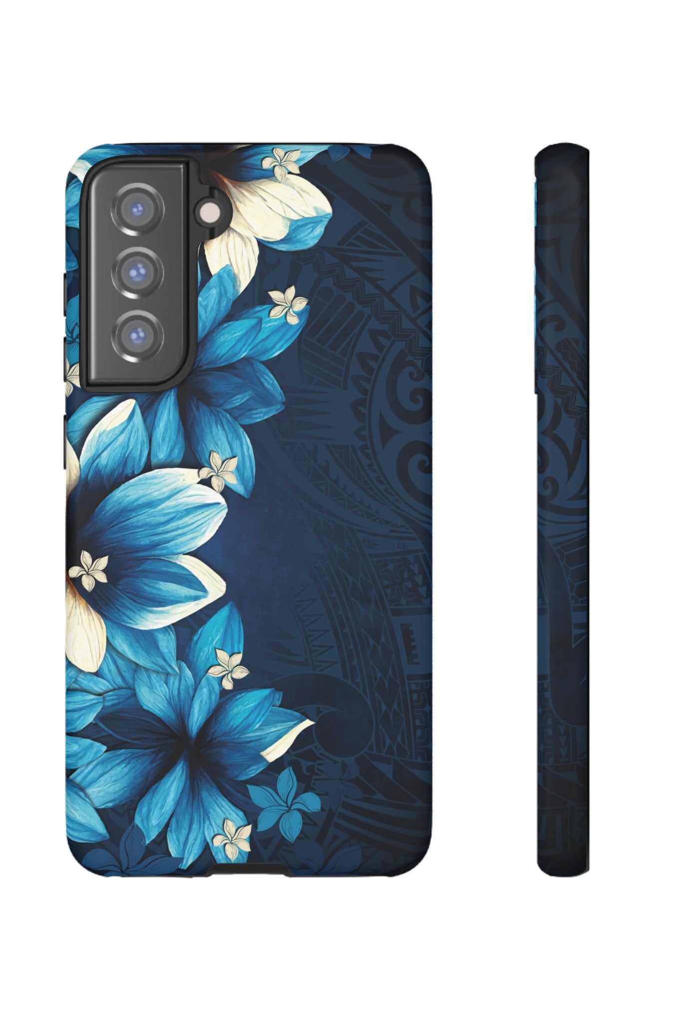Leilani Nights Tough Samsung Galaxy Case Samsung Galaxy S21 FE Matte - Hawaiian Dark Blue Floral Polynesian Design - The Local Banyan
