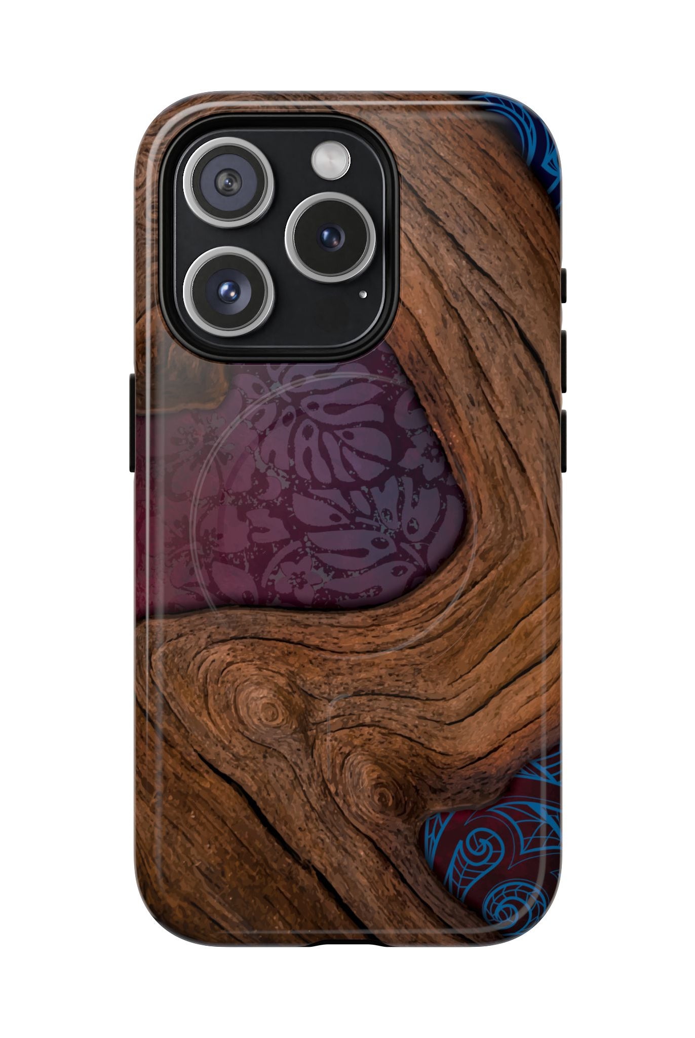 Rooted MagSafe iPhone Case iPhone 15 Pro Glossy - Hawaiian Koa Wood Island Strength Tribal Design - The Local Banyan