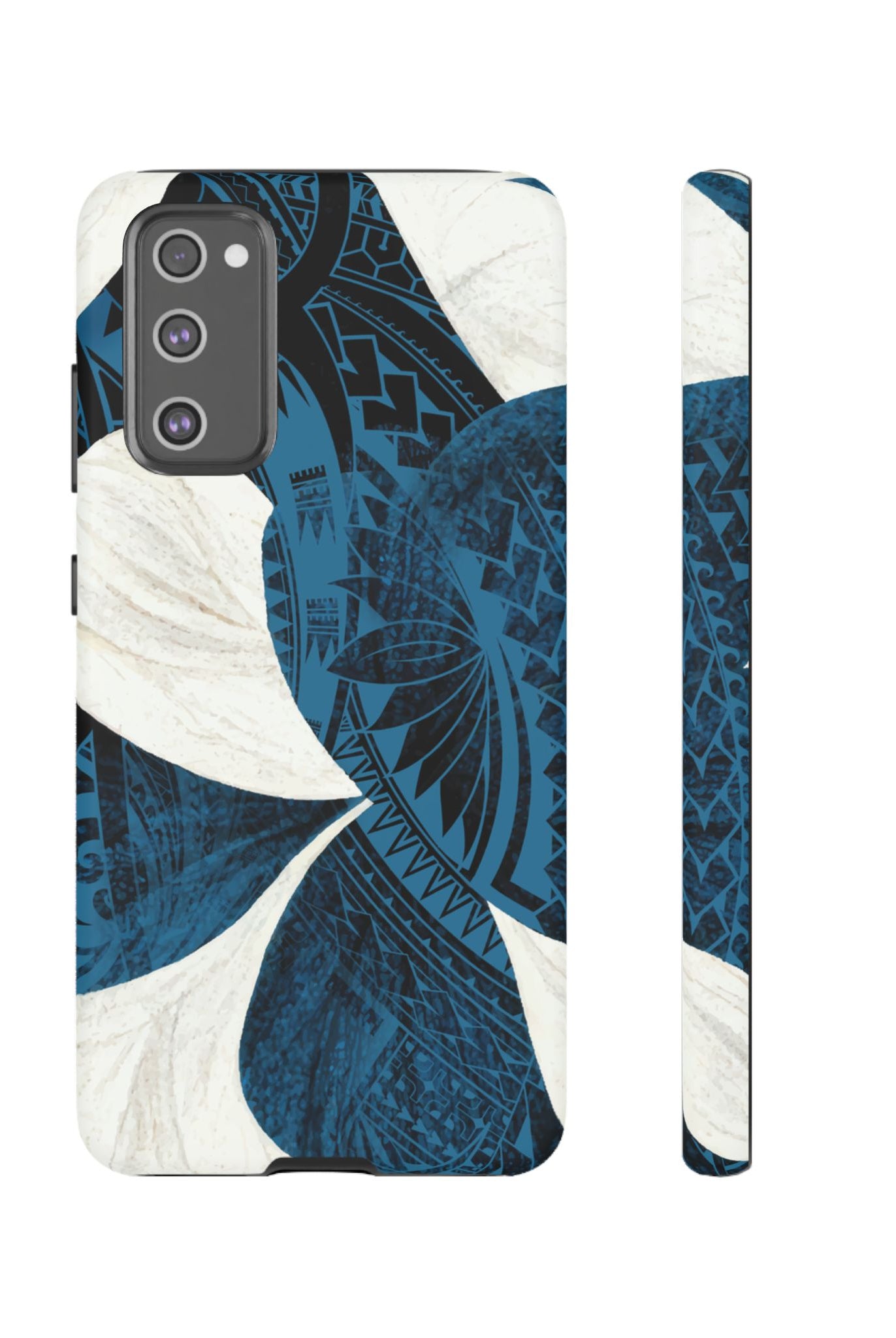 Hana Breeze Tough Samsung Galaxy Case Samsung Galaxy S20 FE Matte - Hawaiian Blue Plumeria Polynesian Botanical Design - The Local Banyan