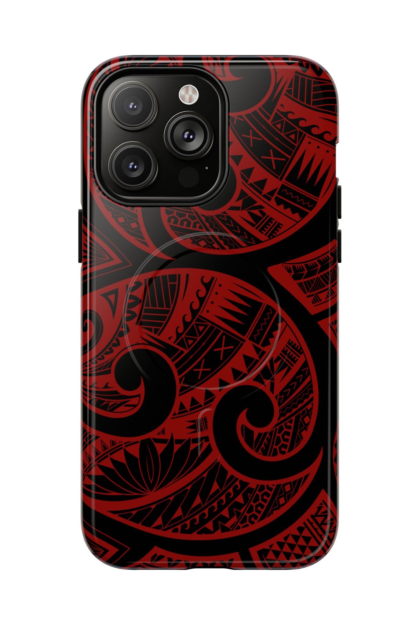 Island Tribal MagSafe iPhone Case iPhone 14 Pro Max Glossy - Hawaiian Crimson Red Polynesian Tribal Design - The Local Banyan