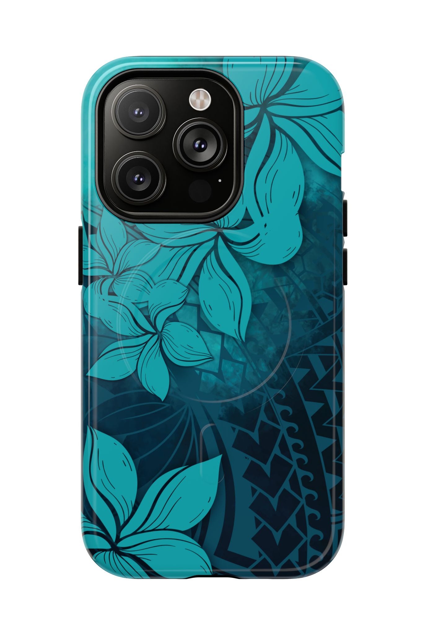Moana Bloom MagSafe iPhone Case iPhone 14 Pro Glossy - Hawaiian Teal Plumeria Ocean Tribal Design - The Local Banyan