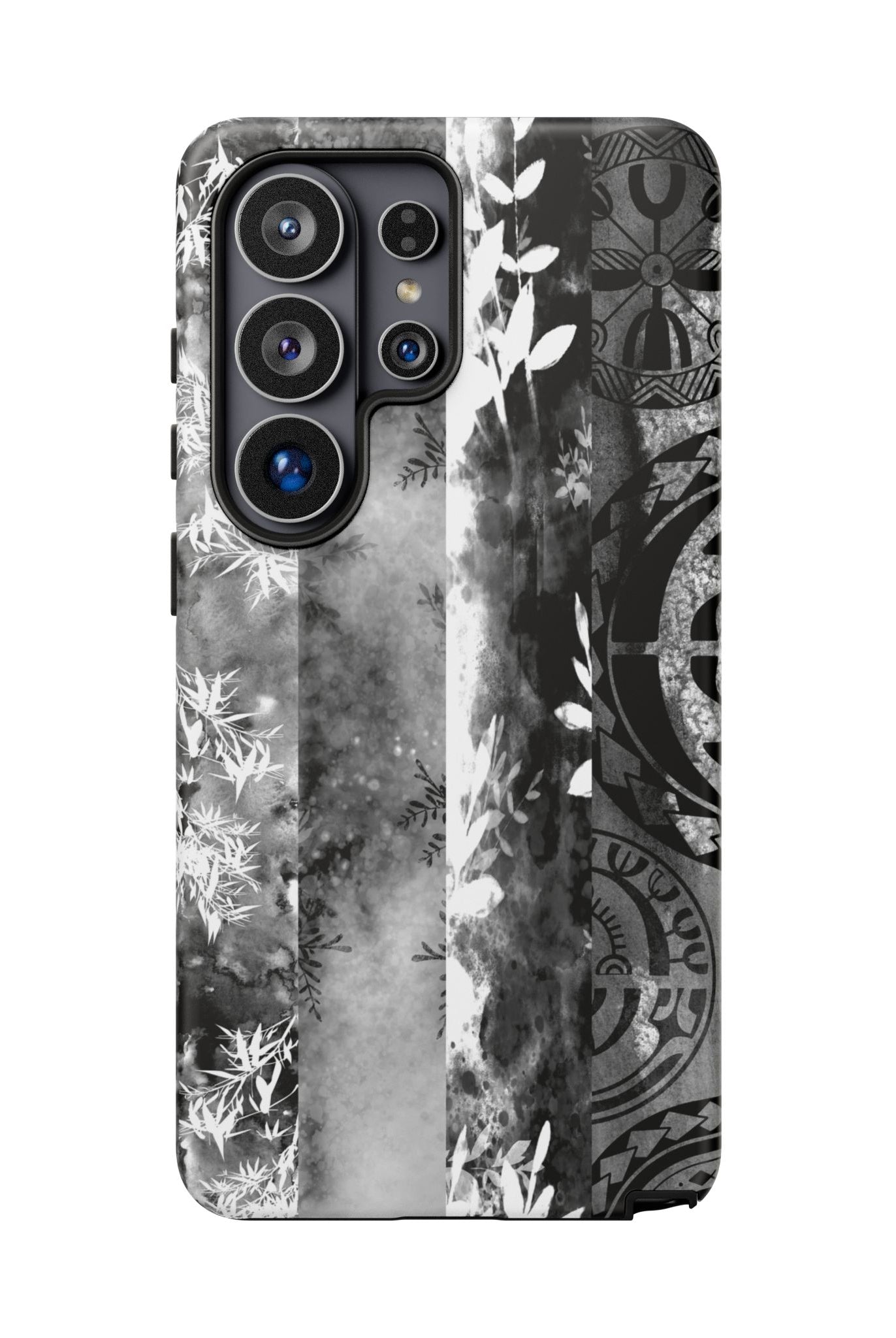 Monochrome Oasis Tough Samsung Galaxy Case Samsung Galaxy S26 Ultra Matte - Hawaiian Black White Botanical Tribal Design - The Local Banyan