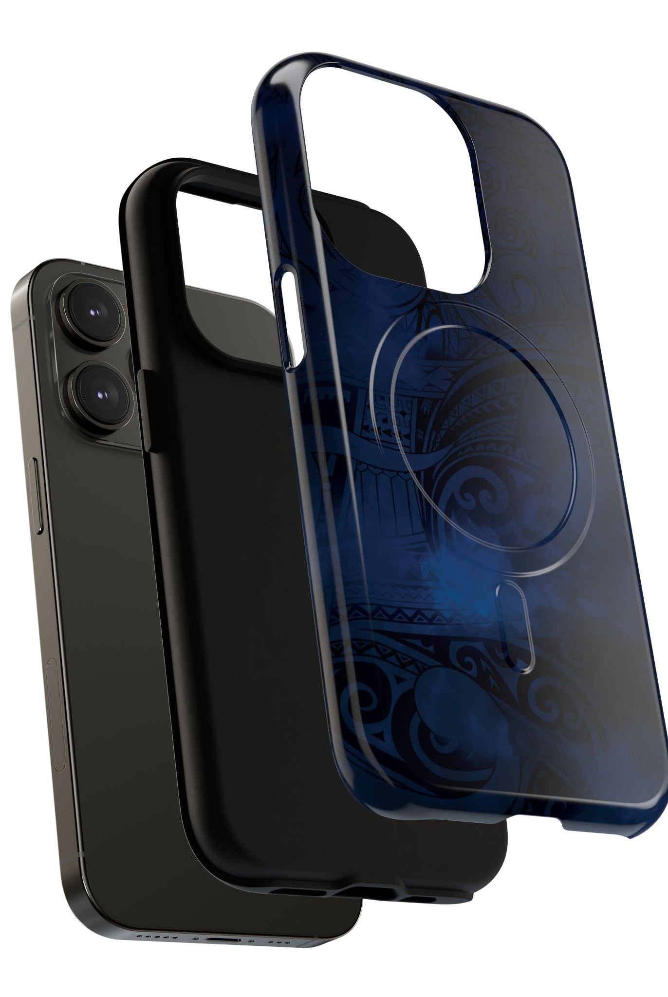 Midnight Essence MagSafe iPhone Case Detail View - Hawaiian Midnight Navy Polynesian Tribal Design Close Up - The Local Banyan