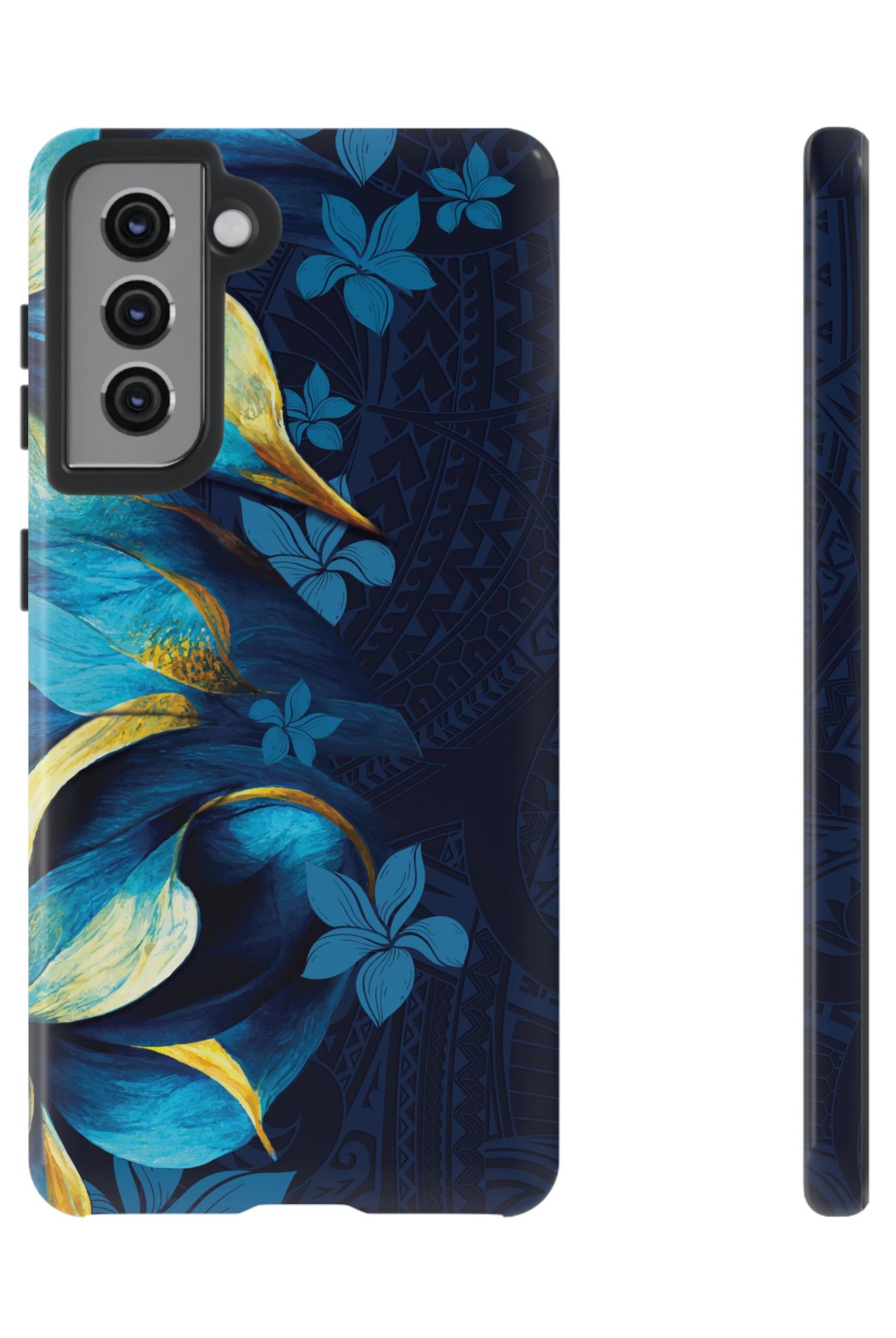 Po Mahina Tough Samsung Galaxy Case Samsung Galaxy S21 Glossy - Hawaiian Moonlit Teal Gold Floral Design - The Local Banyan