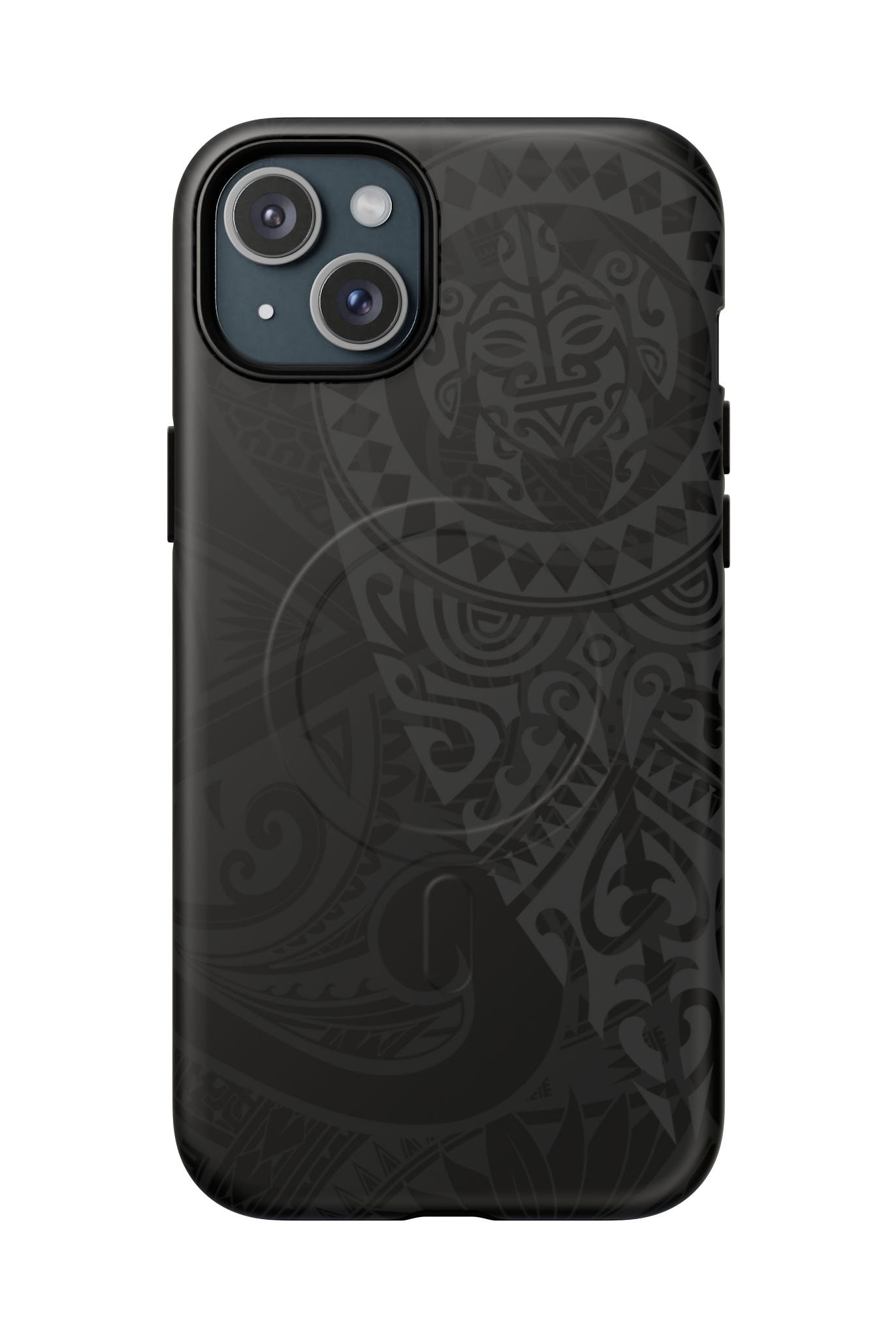 Tribal Guardian MagSafe iPhone Case iPhone 15 Plus Matte - Hawaiian Black on Black Polynesian Tribal Design - The Local Banyan