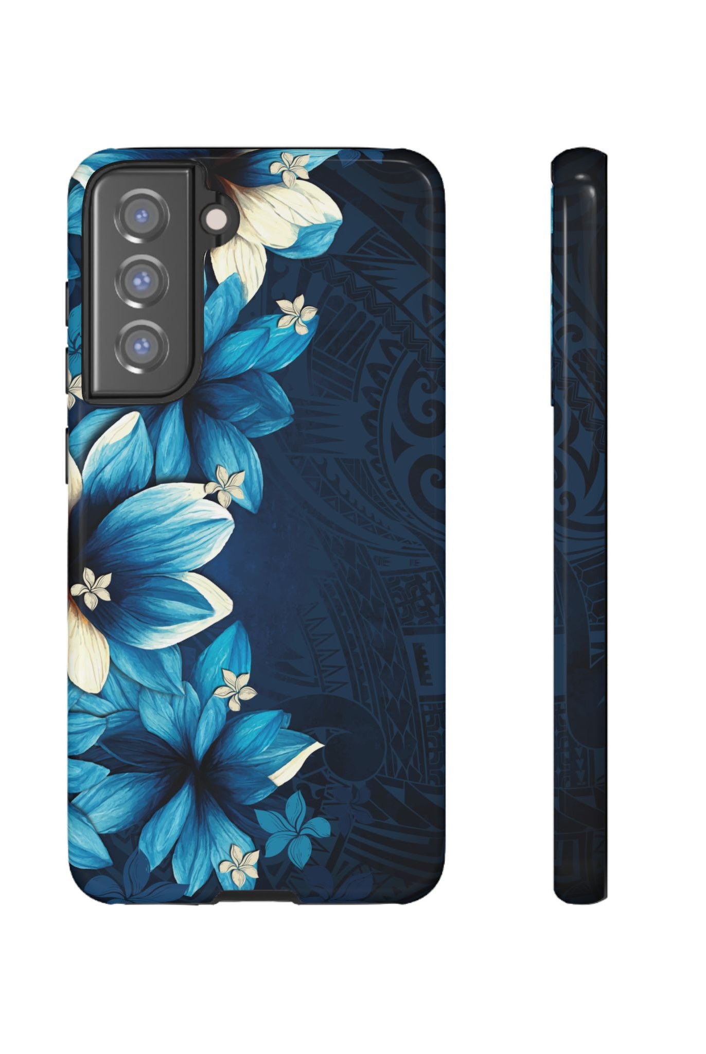 Leilani Nights Tough Samsung Galaxy Case Samsung Galaxy S21 FE Glossy - Hawaiian Dark Blue Floral Polynesian Design - The Local Banyan