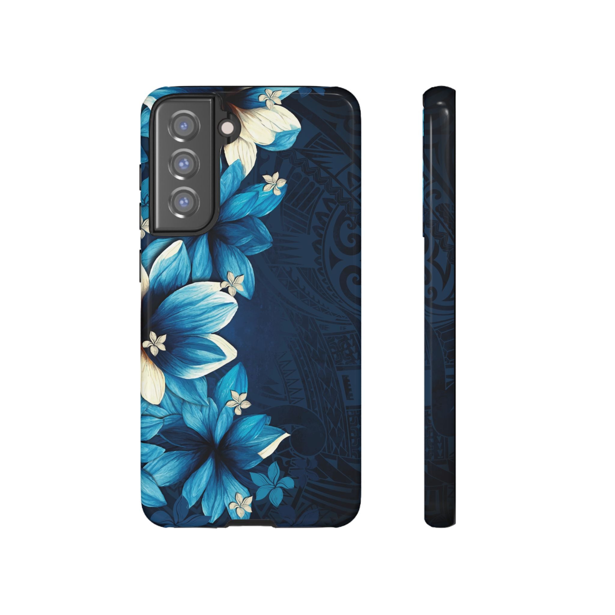 Leilani Nights Tough Samsung Galaxy Case Samsung Galaxy S21 FE Glossy - Hawaiian Dark Blue Floral Polynesian Design - The Local Banyan