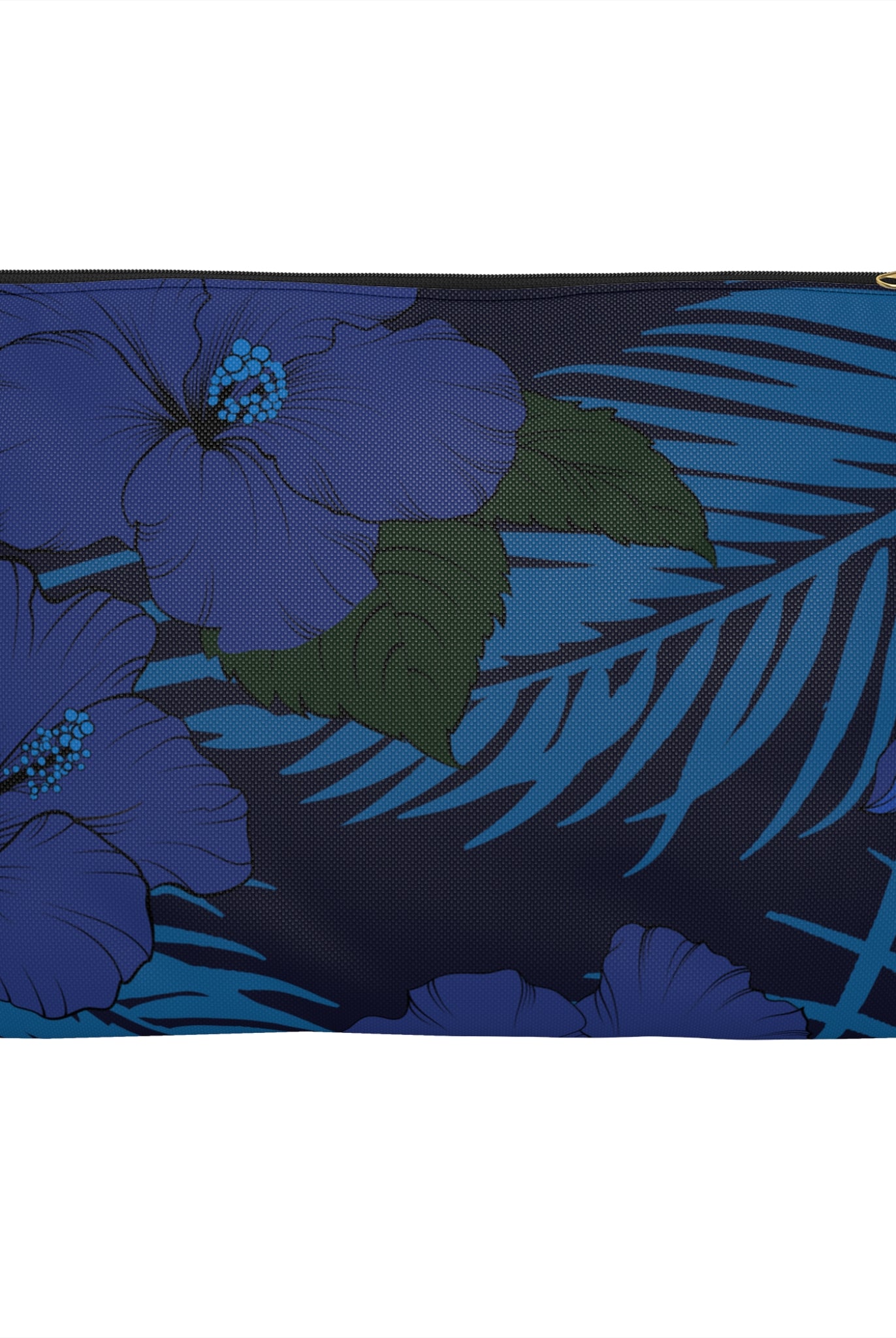 Deep Blue Hibiscus Travel Pouch Bag Pouches The Local Banyan Large Black zipper