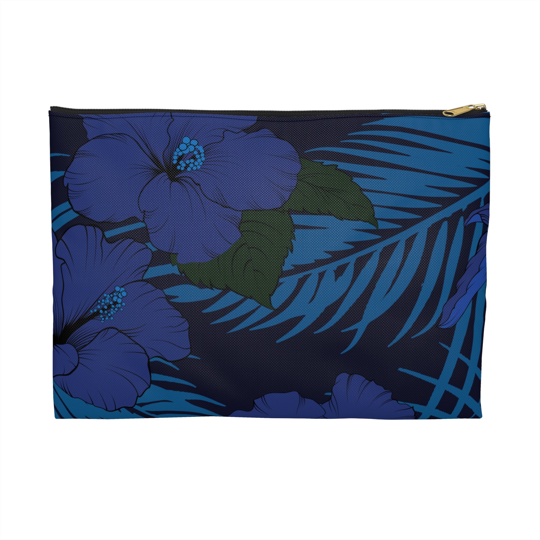 Deep Blue Hibiscus Travel Pouch Bag Pouches The Local Banyan Large Black zipper