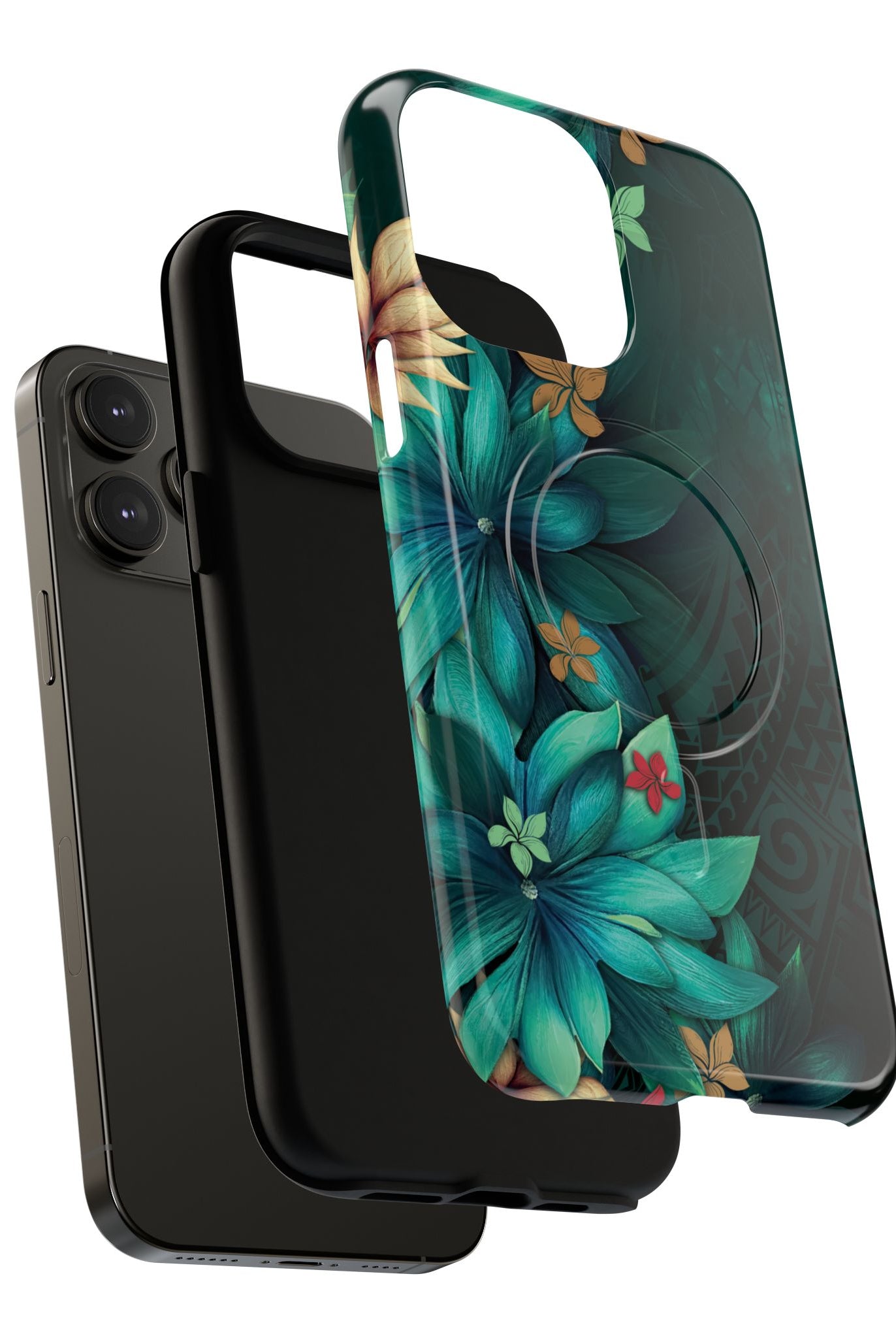 Woman holding Aloha Whispers MagSafe iPhone Case - Hawaiian Abstract Green Floral Polynesian Design - The Local Banyan