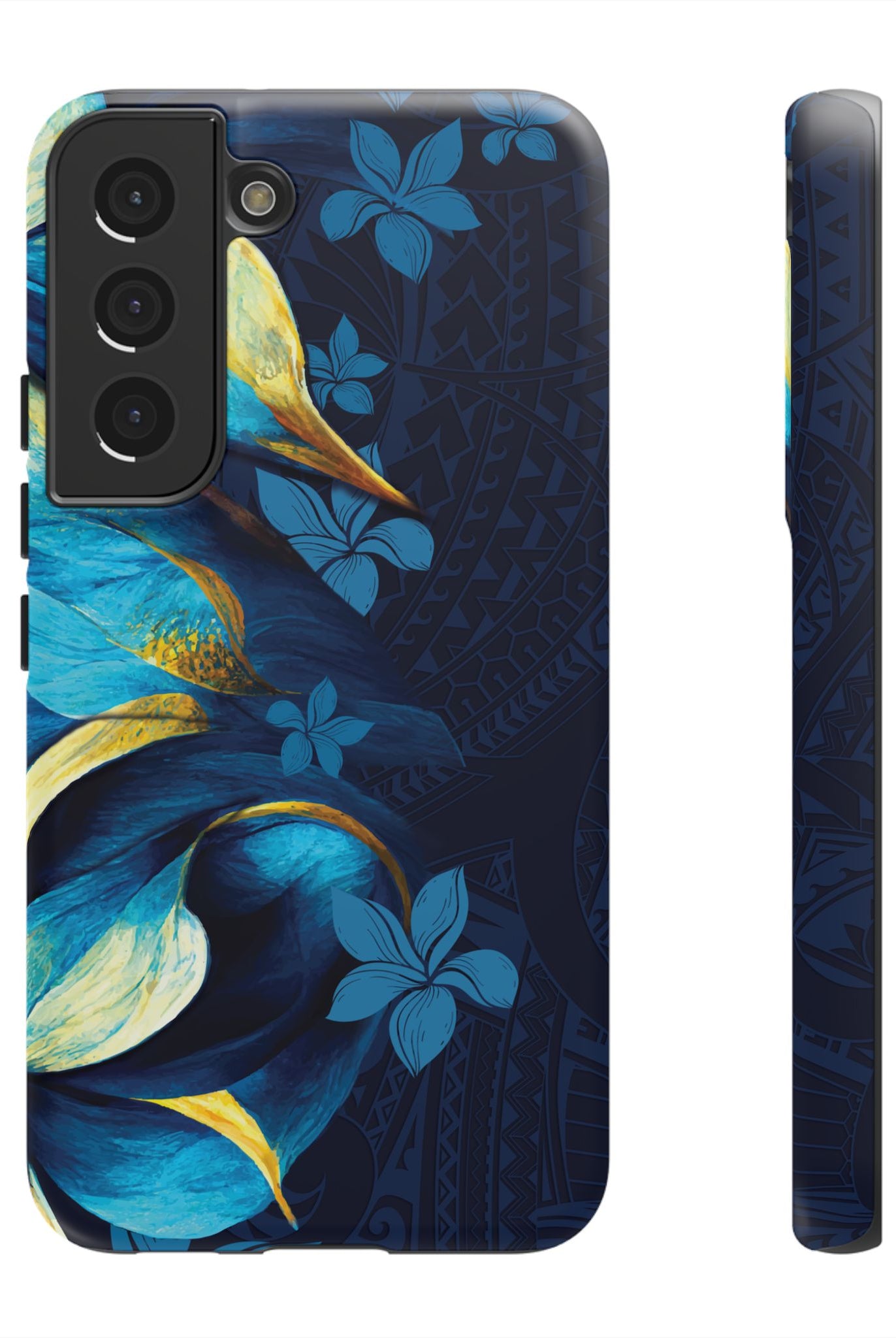 Po Mahina Tough Samsung Galaxy Case Samsung Galaxy S22 Matte - Hawaiian Moonlit Teal Gold Floral Design - The Local Banyan