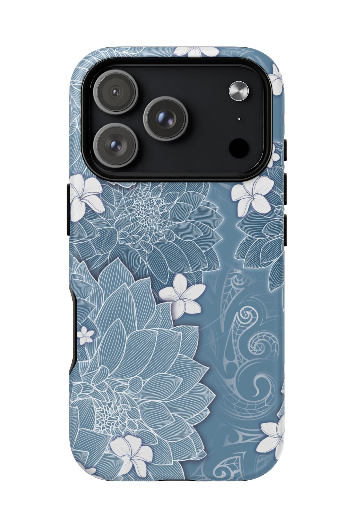 Pua La MagSafe iPhone Case Detail View - Hawaiian Golden Hibiscus Sun Flower Sapphire Design Close Up - The Local Banyan