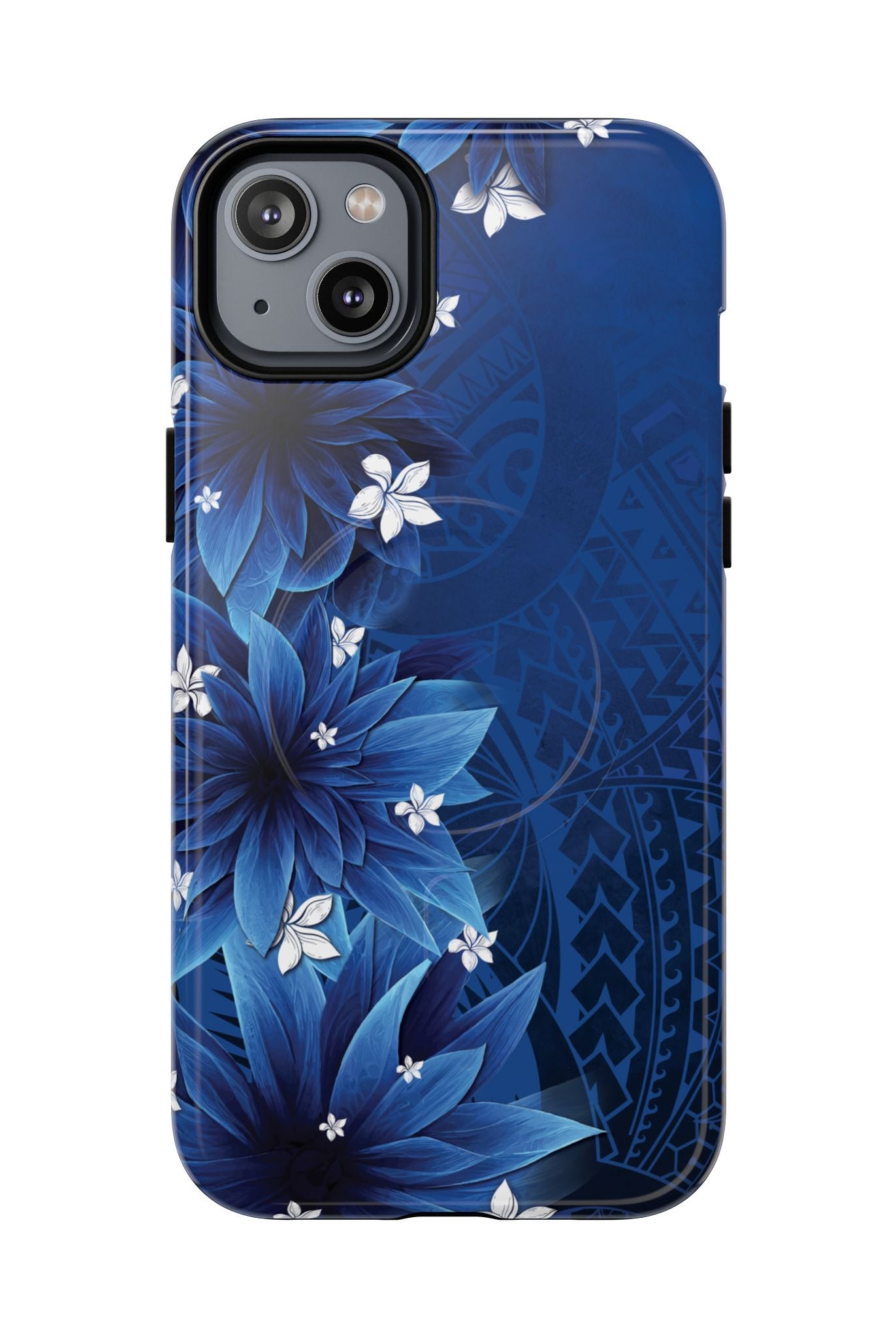 Hoku Pua MagSafe iPhone Case iPhone 14 Plus Glossy - Hawaiian Blue Star Flower Polynesian Design - The Local Banyan