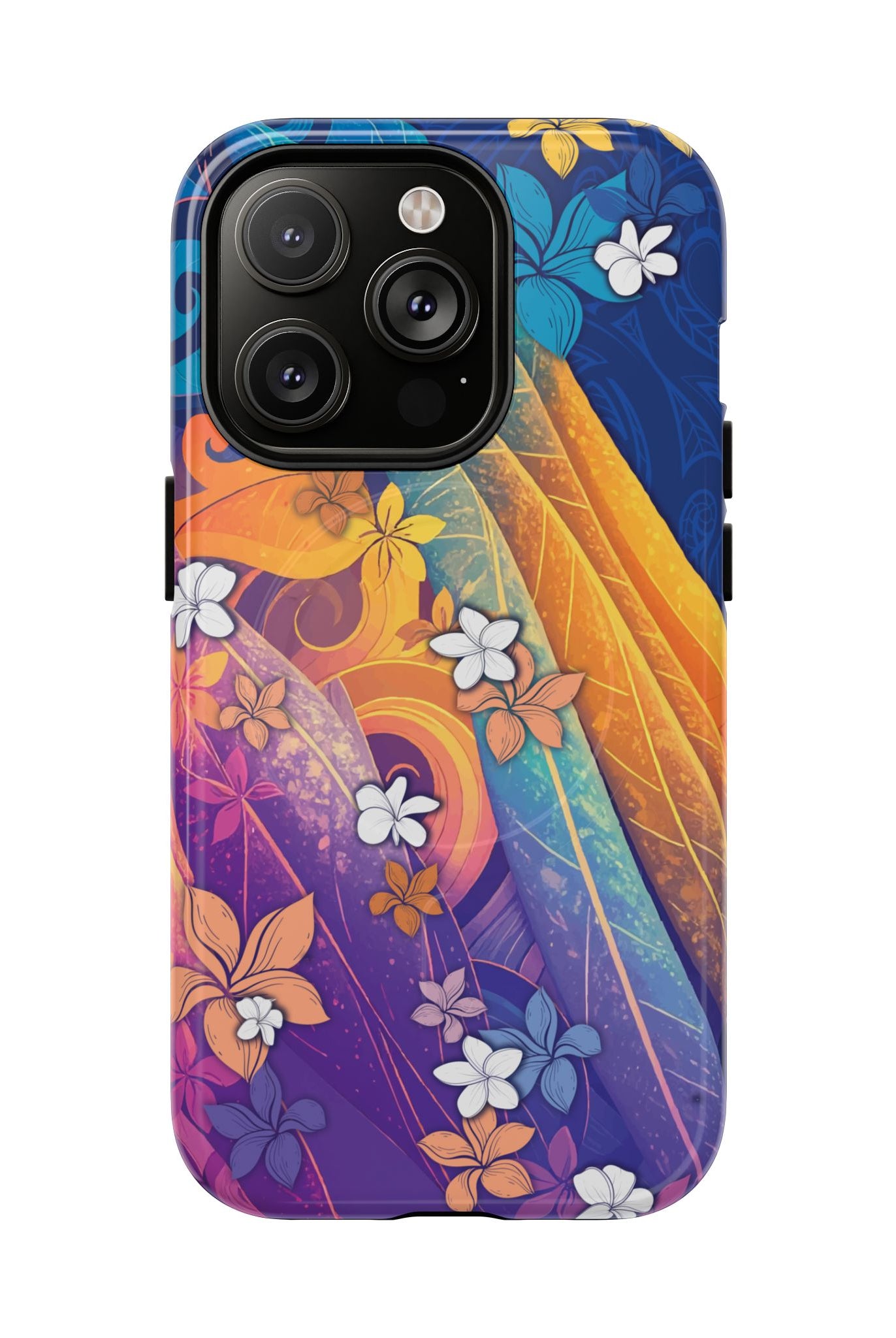 Mauna Sunrise MagSafe iPhone Case iPhone 14 Pro Glossy - Hawaiian Colorful Sunrise Plumeria Design - The Local Banyan