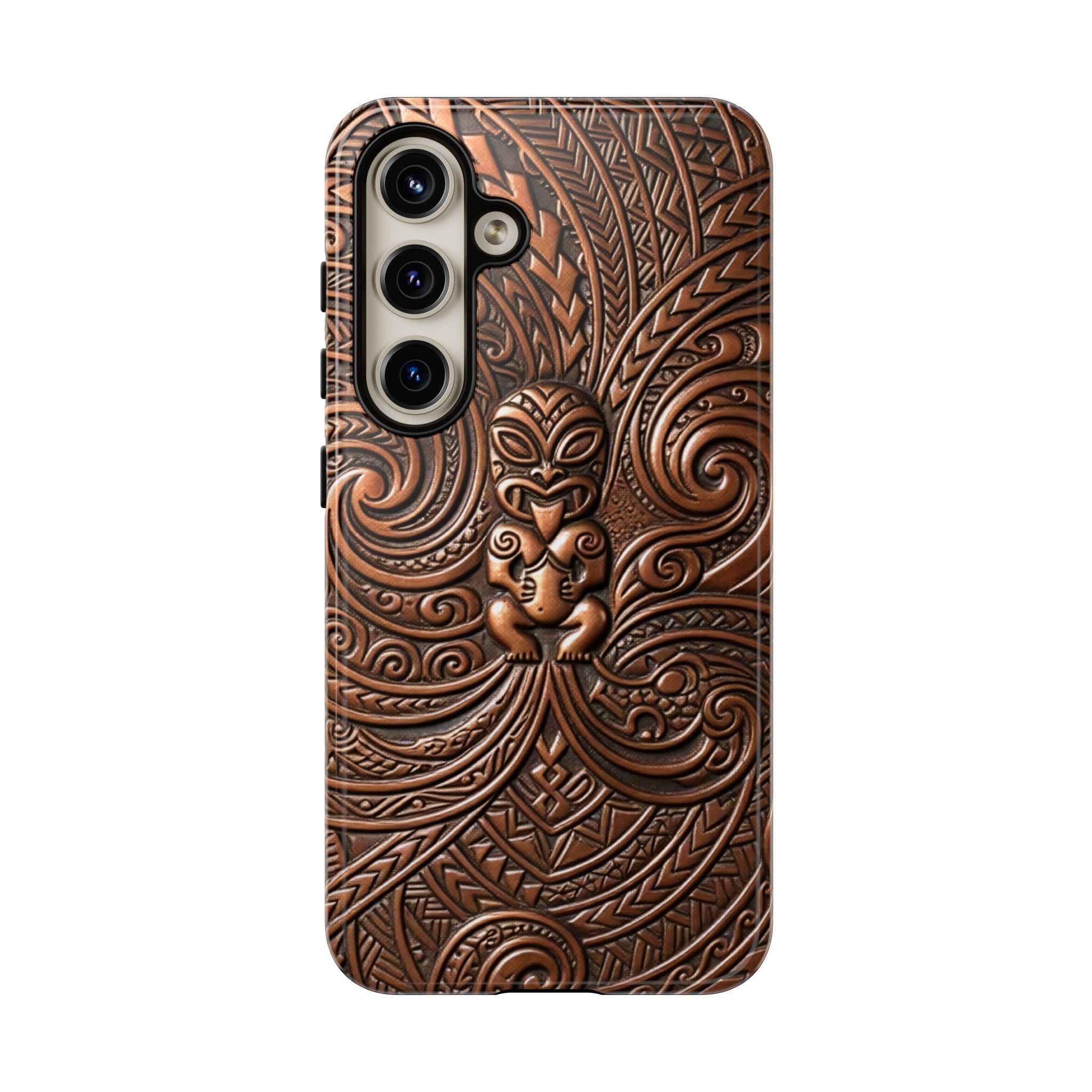 Paa Guardian Tough Samsung Galaxy Case Detail View - Hawaiian Copper Carved Tiki Polynesian Design Close Up - The Local Banyan